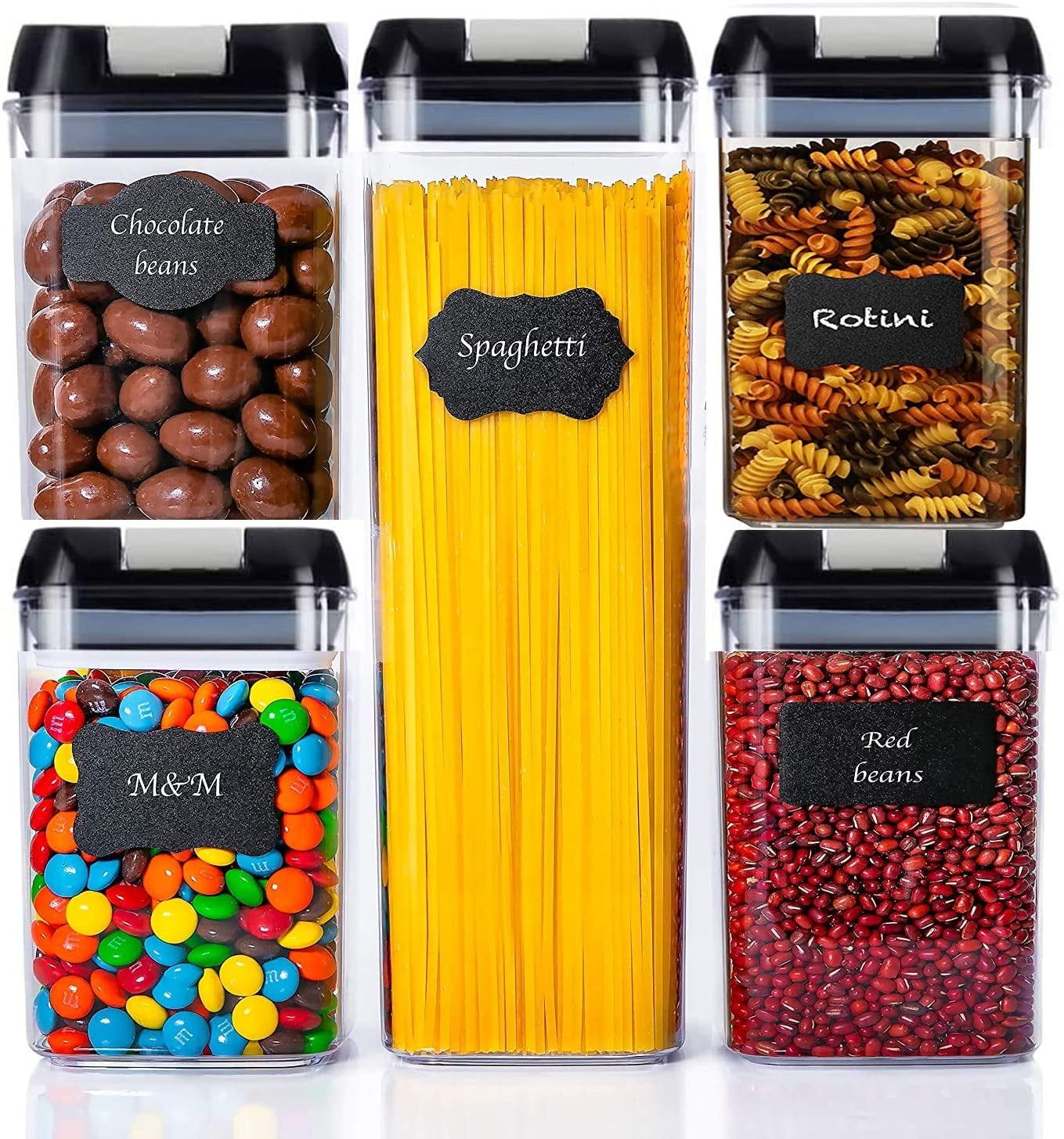 Black BPA-Free Plastic Food Storage Jar Set with Labels