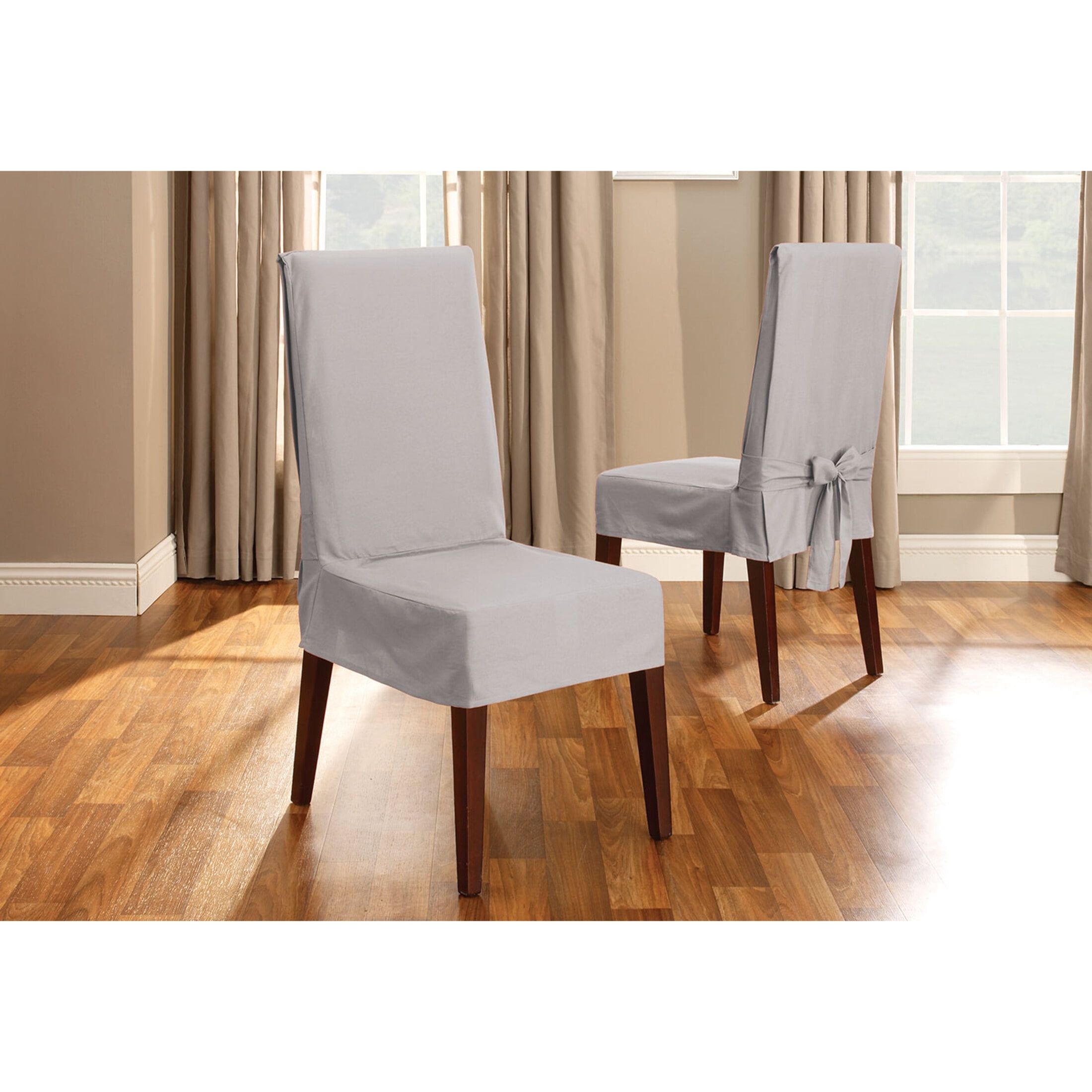 Gray Cotton Duck Short Dining Chair Slipcover