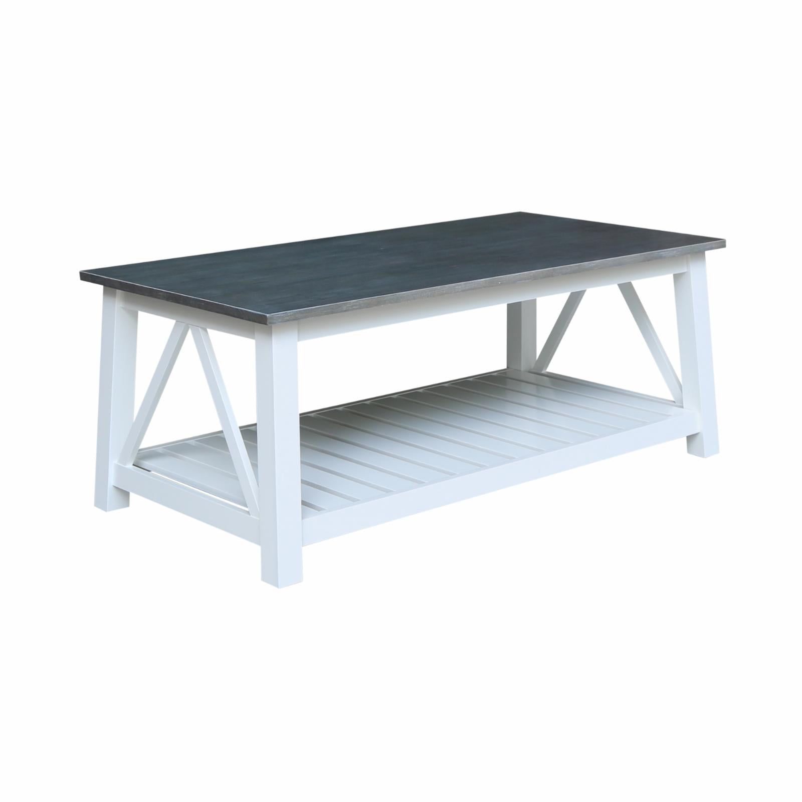 Surrey White and Heather Gray Solid Wood Rectangular Coffee Table