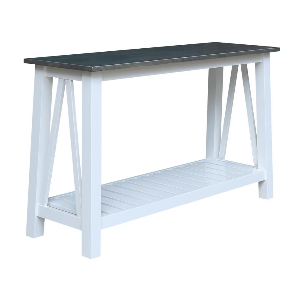 Surrey 65" White and Heather Gray Solid Wood Console Table with Storage