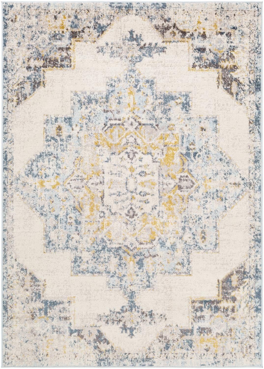 Ankara Sky Blue and Beige Synthetic Rectangular Area Rug