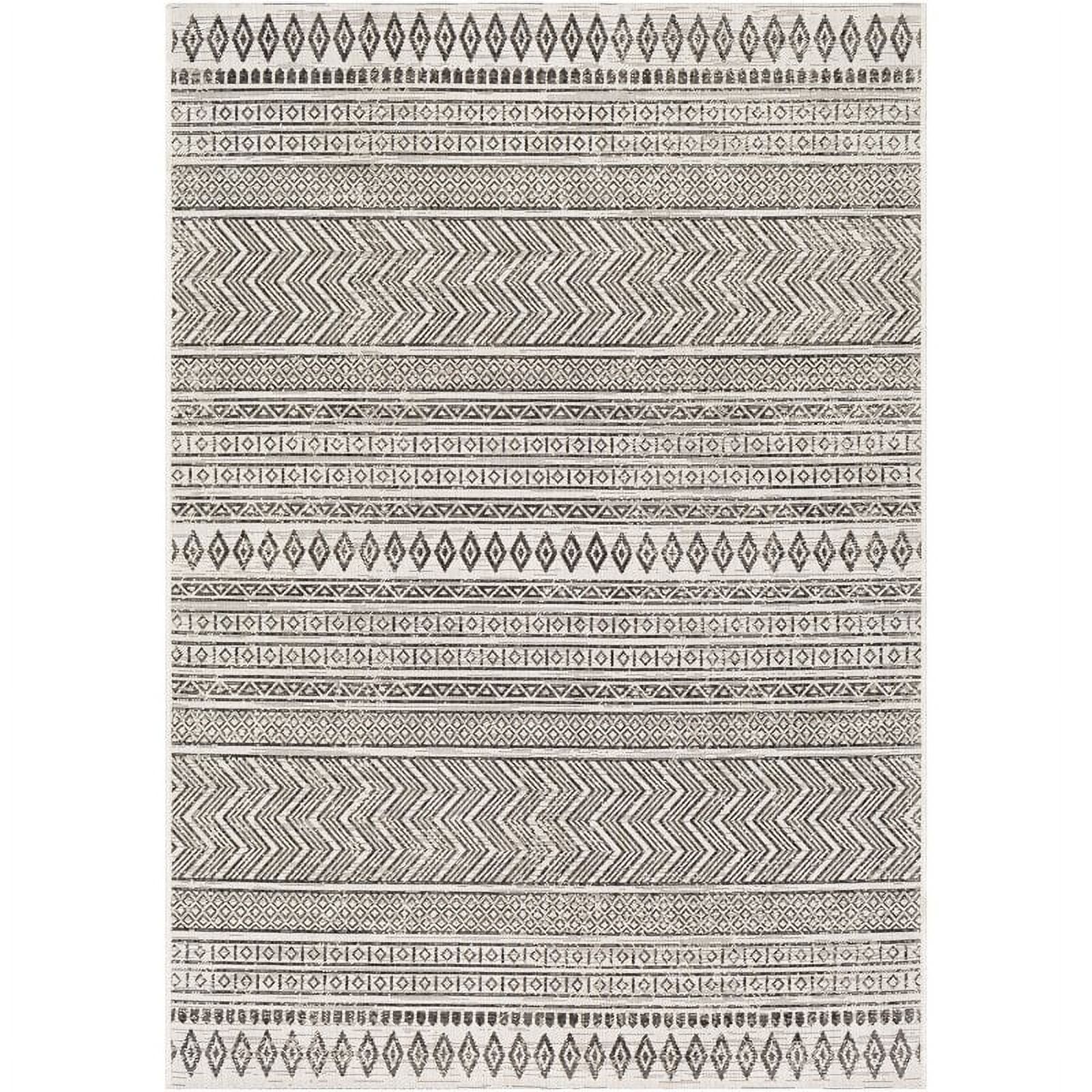 Eagean Black and White Square Global Pattern Rug