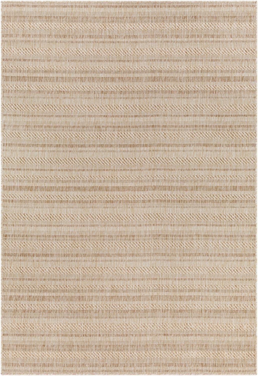 Eagean Beige and Brown Striped Outdoor Polypropylene Rug