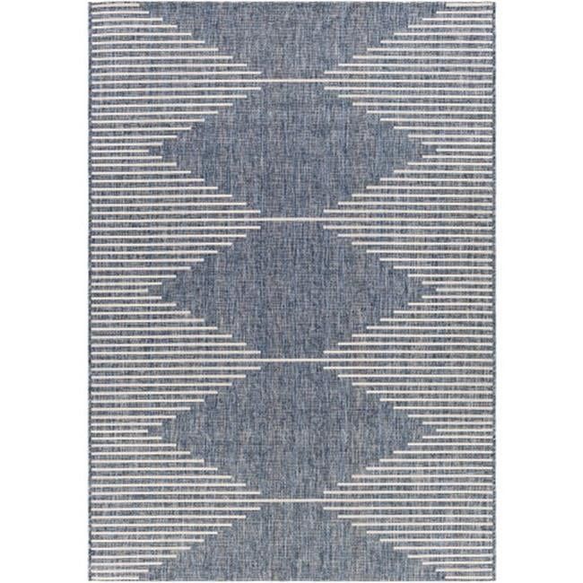 Navy and White Rectangular Synthetic Outdoor Rug