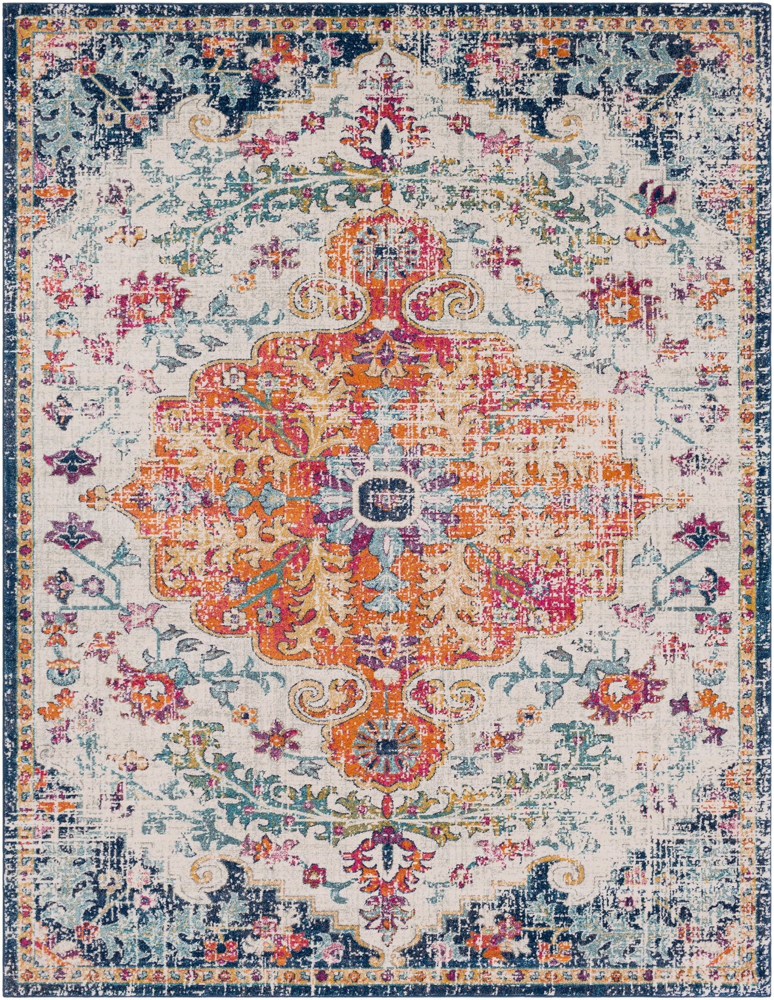 Vibrant Multicolor Synthetic Medallion Round Area Rug