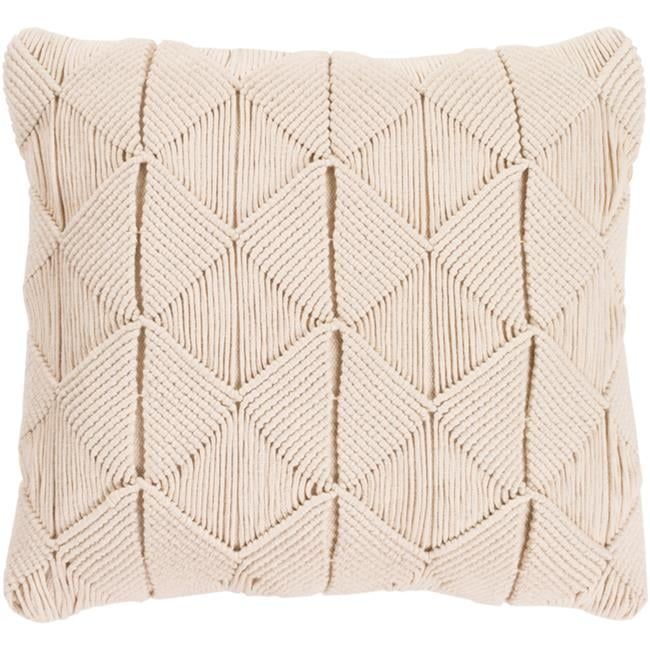 Cream 20" x 20" Cotton Macrame Throw Pillow