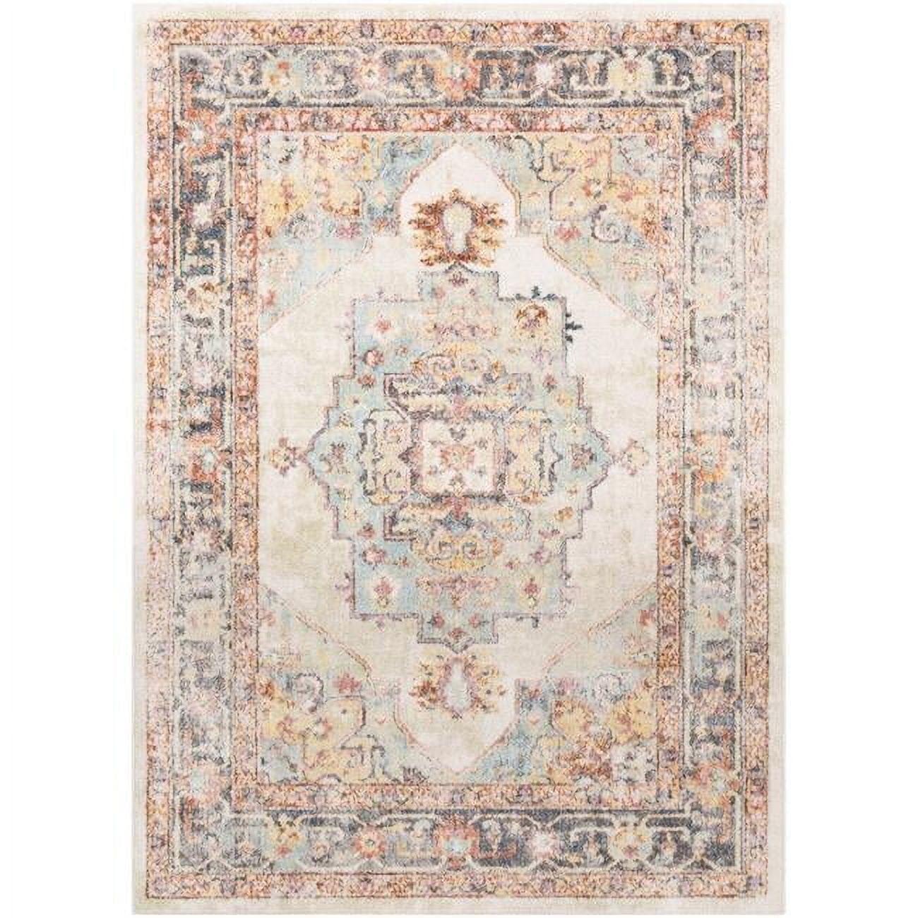 Light Blue Rectangular Reversible Stain-Resistant Synthetic Rug