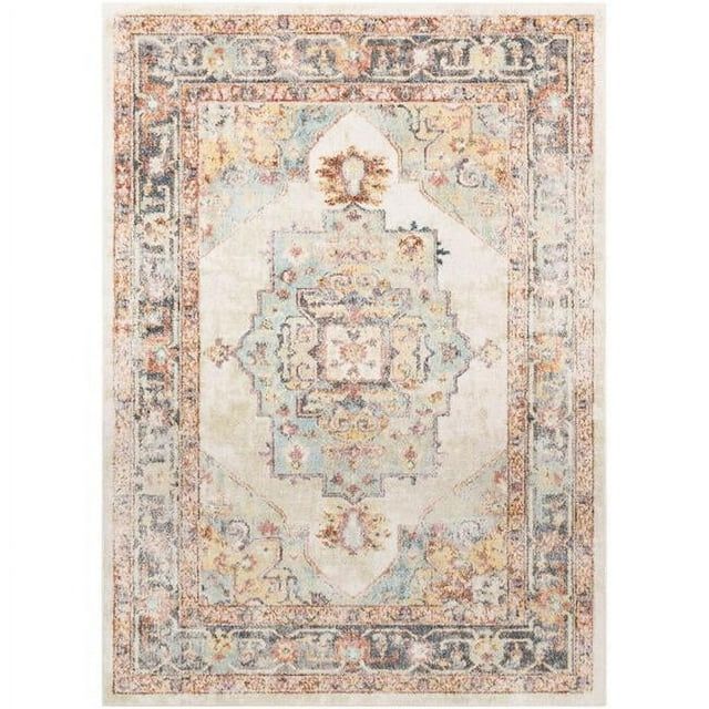 Light Blue Rectangular Reversible Stain-Resistant Synthetic Rug