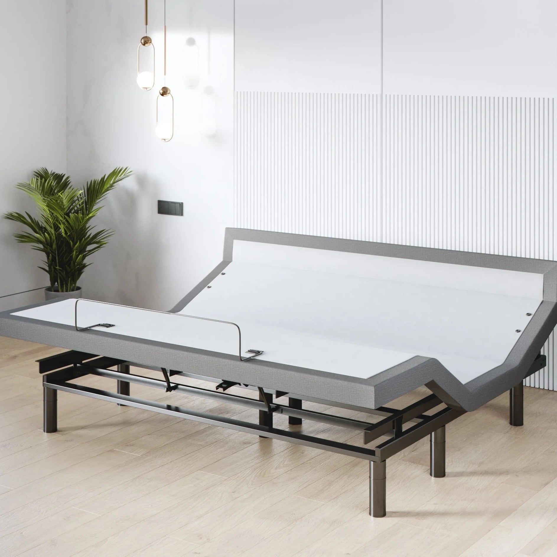 King Adjustable Metal Frame Bed with Fabric Finish