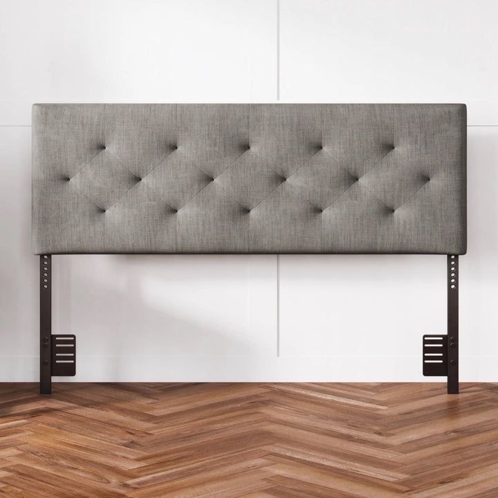 Gray Full Tufted Upholstered Headboard with Adjustable Height