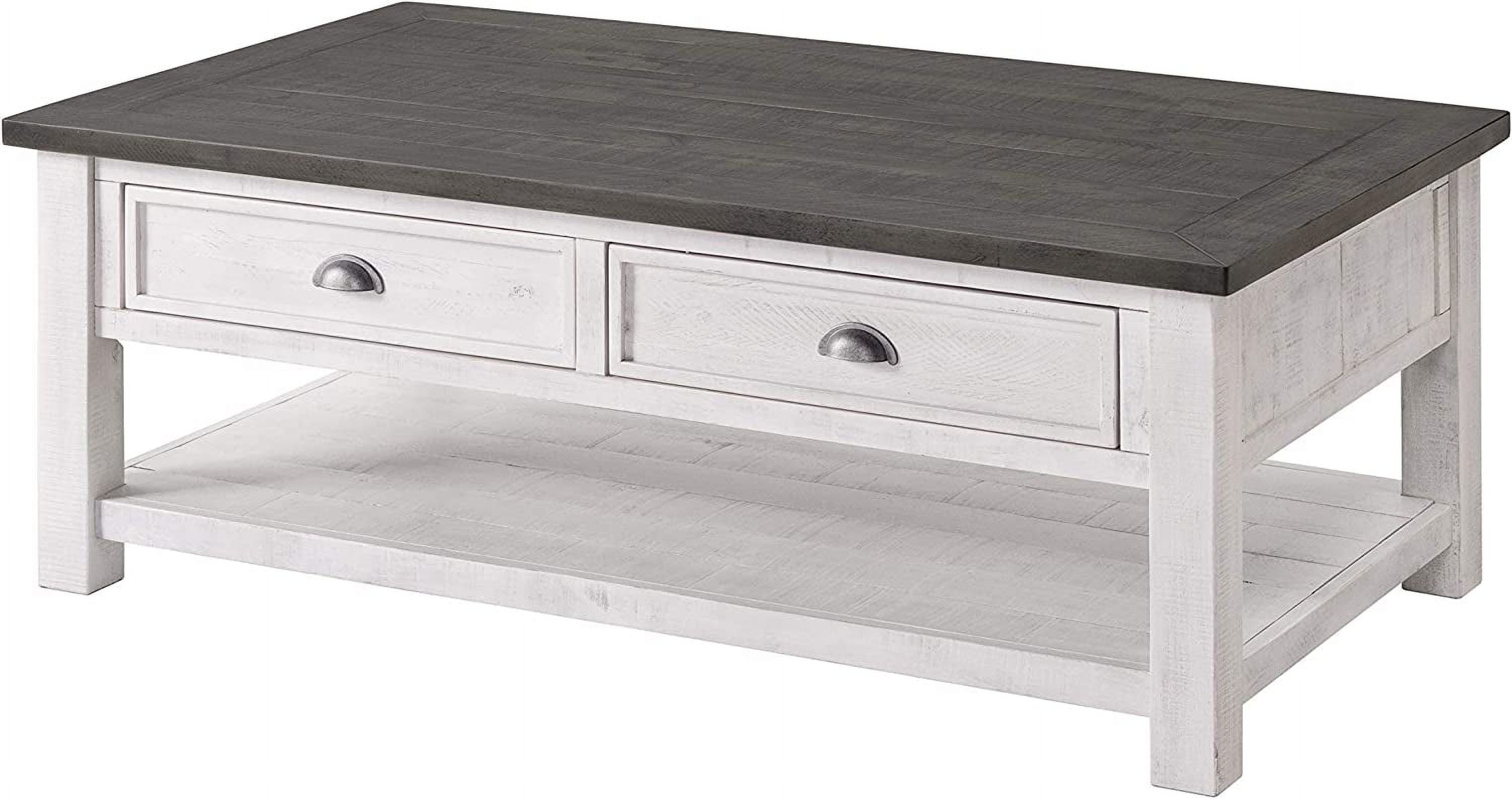 White and Grey Rectangular Wood Coffee Table with Storage