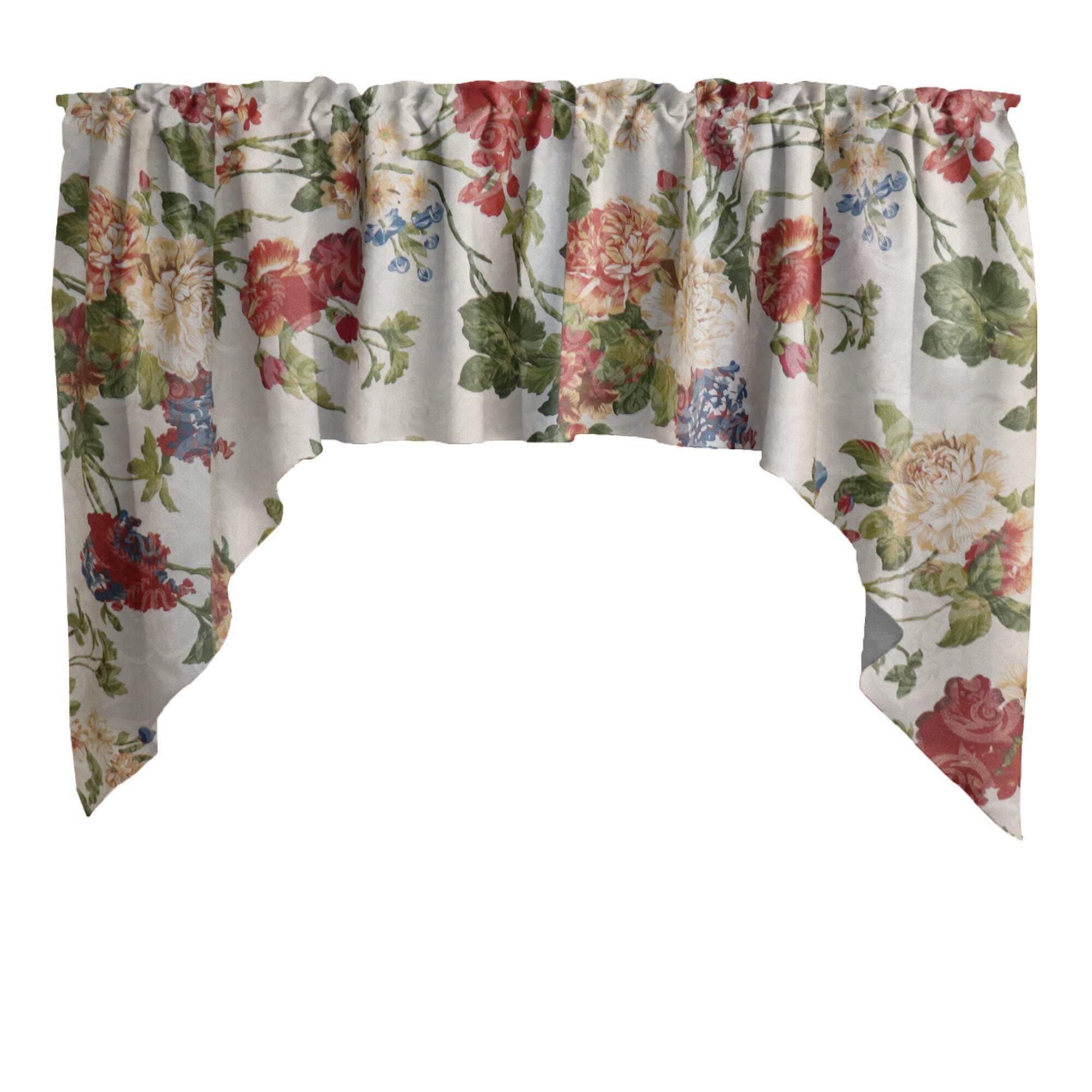 Floral Cotton Swag Valance with Geraniums and Azaleas Print