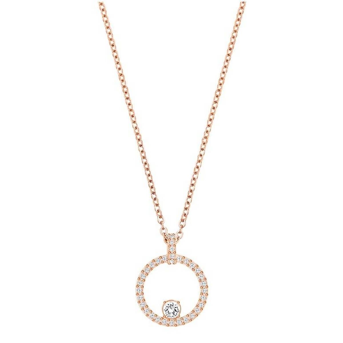 Rose Gold Circle Pendant Necklace with Clear Crystals