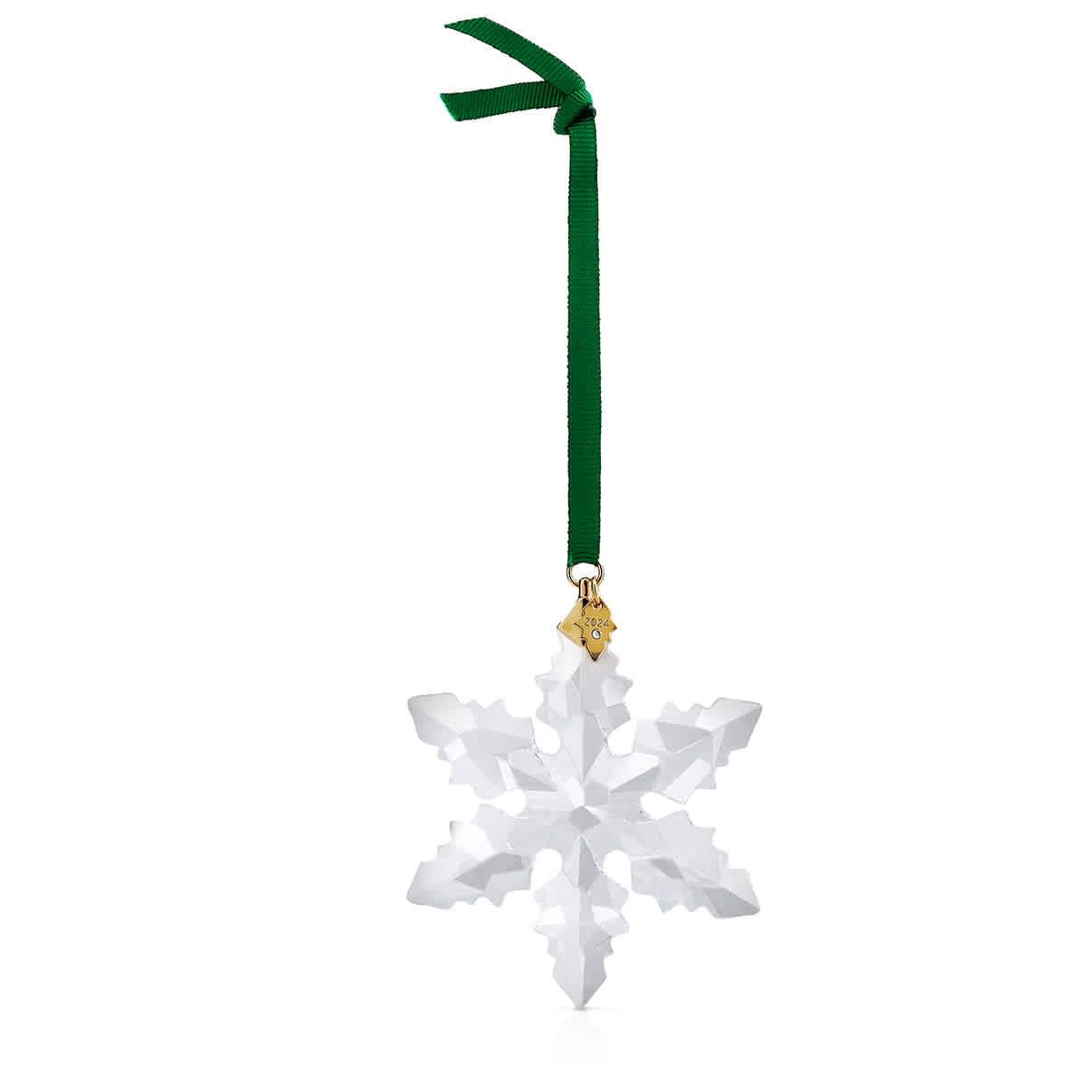 Clear Faceted Crystal Snowflake Ornament with Gold-Tone Accents