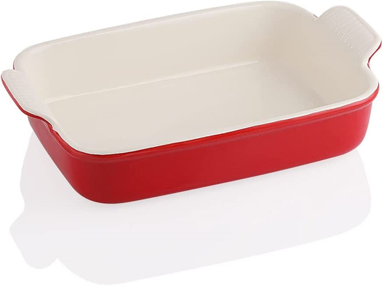 Red Porcelain Rectangular Baking Dish with Handles