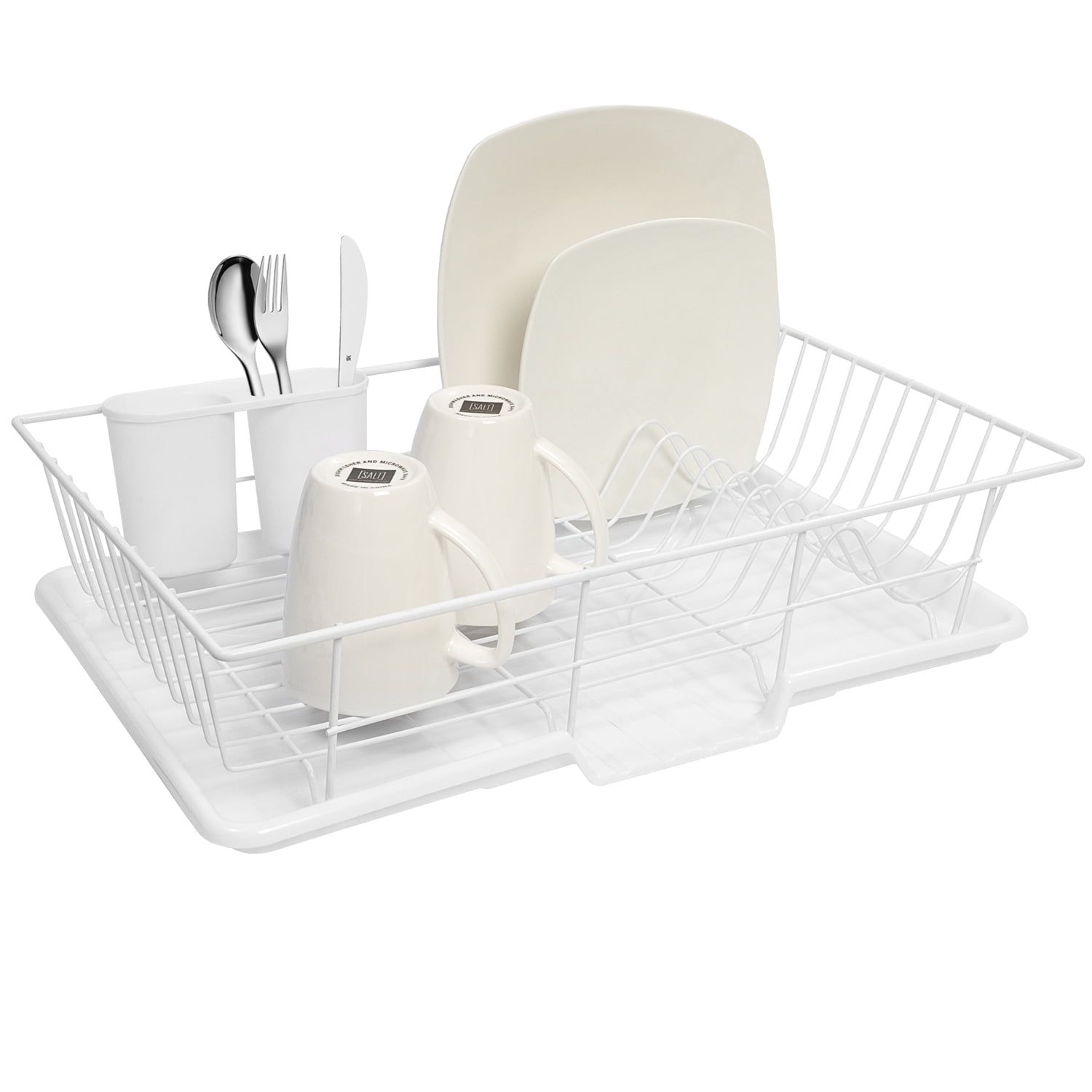 White Metal and Plastic 3-Piece Dish Drainer Set with Utensil Cup