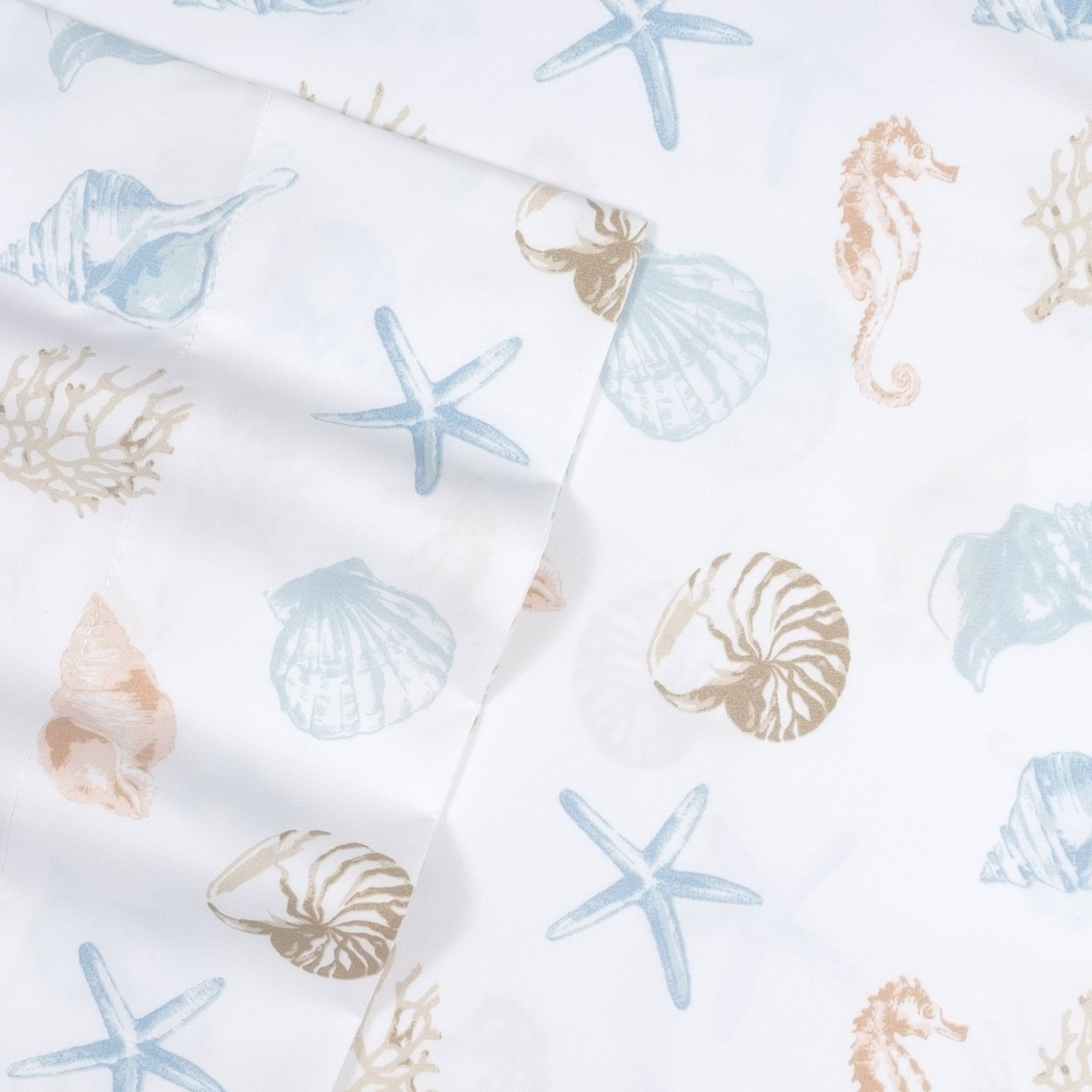 Full Size White Microfiber Kids Ocean Print Sheet Set