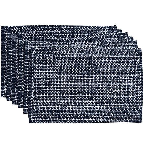 Navy and White Woven Cotton Rectangular Placemats, 13" x 19", Set of 6