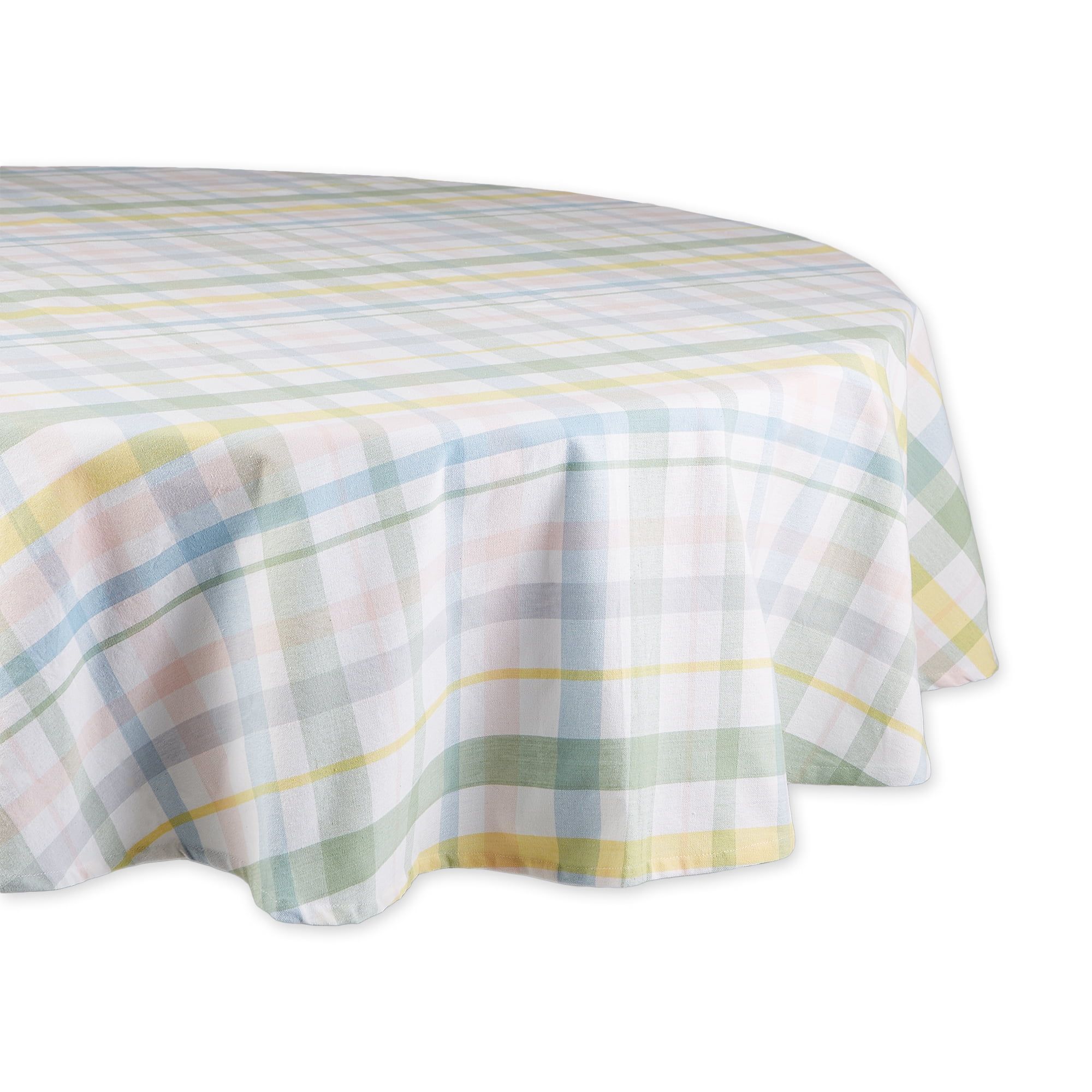 Pastel Plaid Cotton Round Tablecloth, 70 Inches