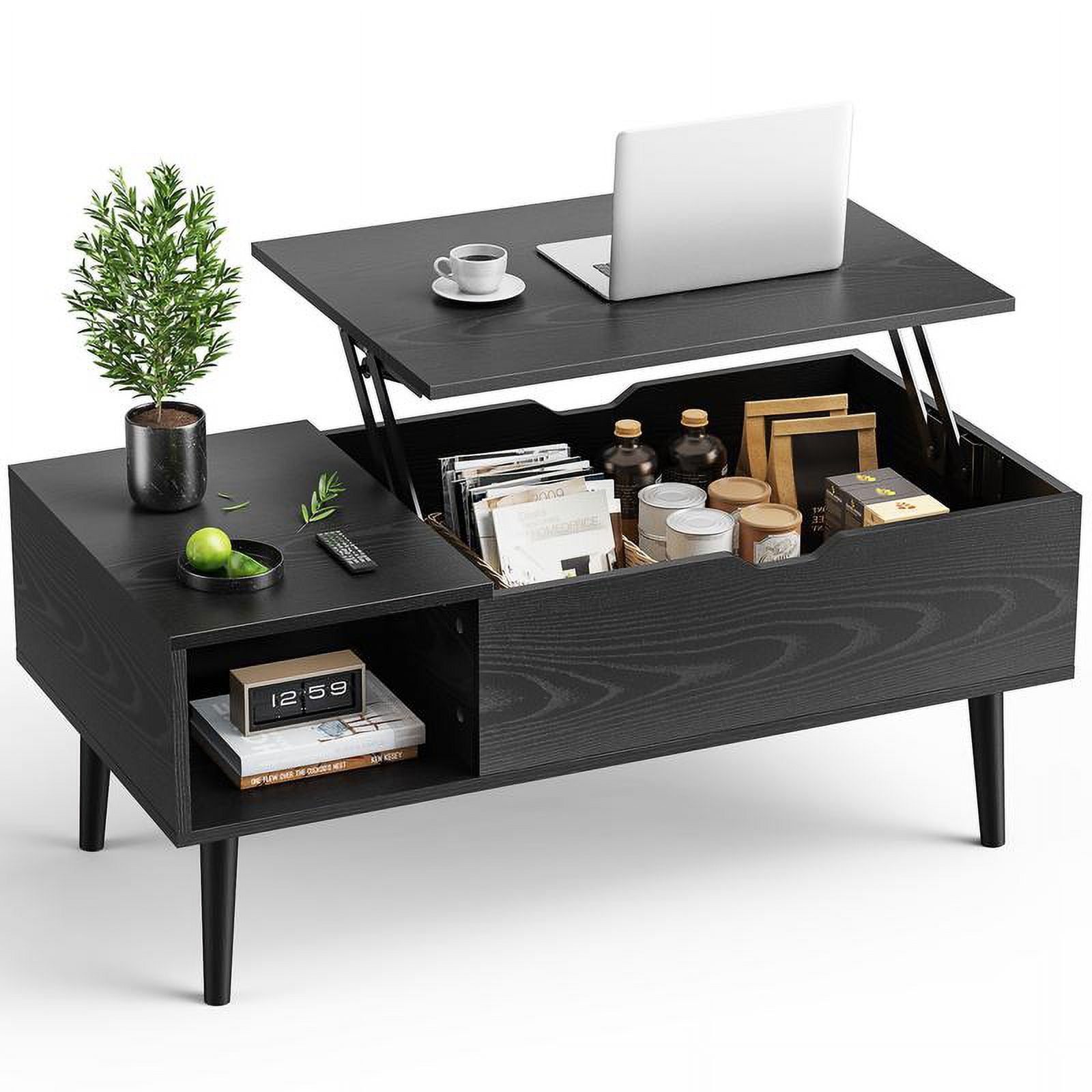 Black Engineered Wood Lift-Top Coffee Table with Storage