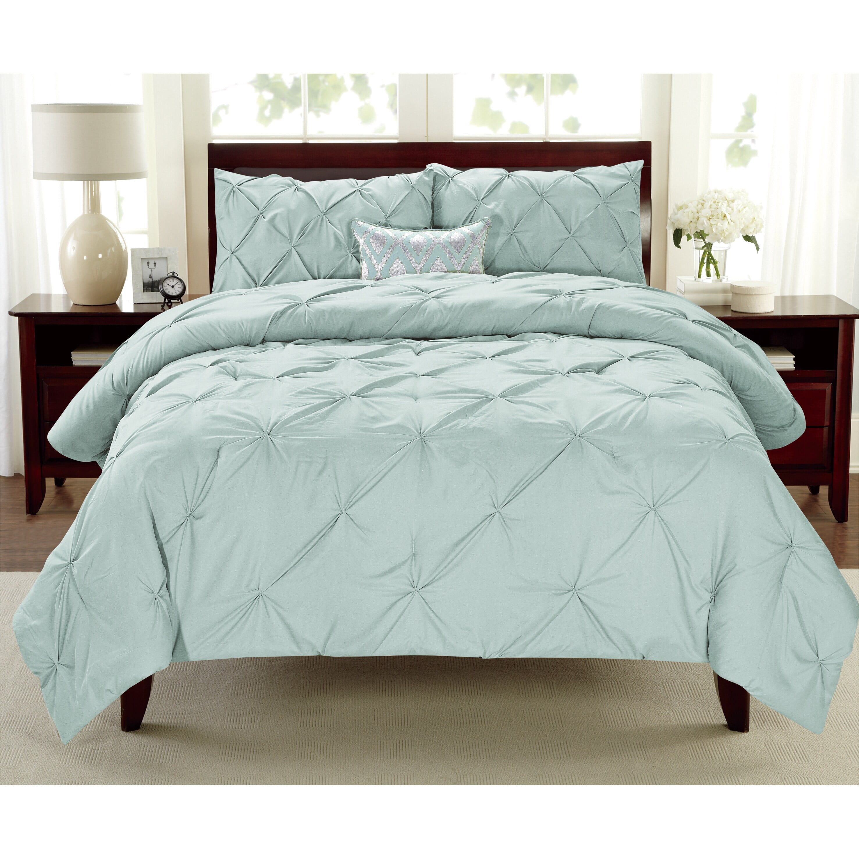 Misty Blue Twin Pintuck Microfiber Comforter Set