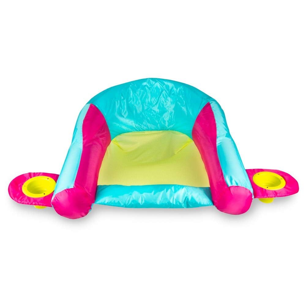 Cyan and Pink Mesh Pool Float Lounger with Cup Holders