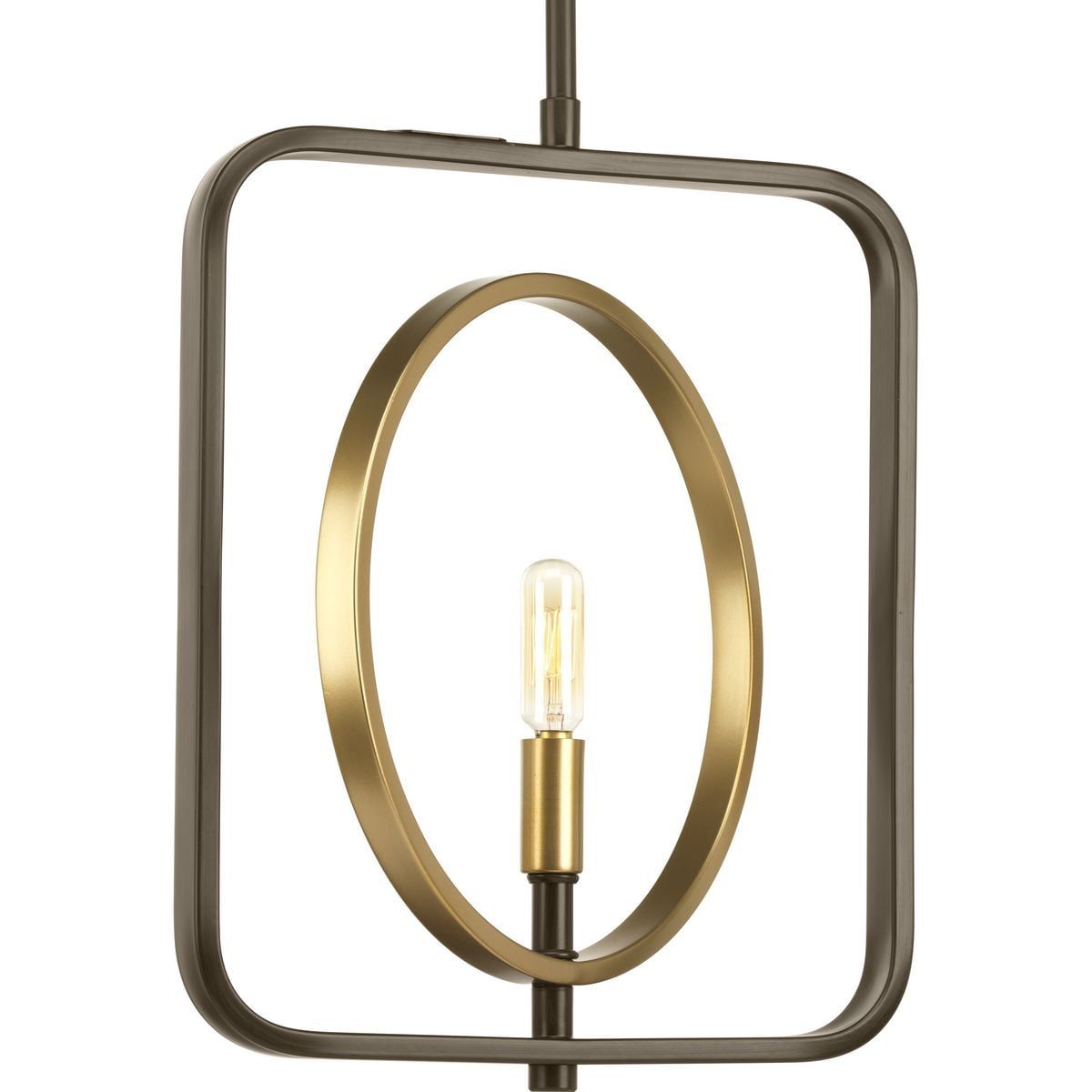 Swing Mini-Pendant with Geometric Bronze Frame and Rotatable Brass Circles