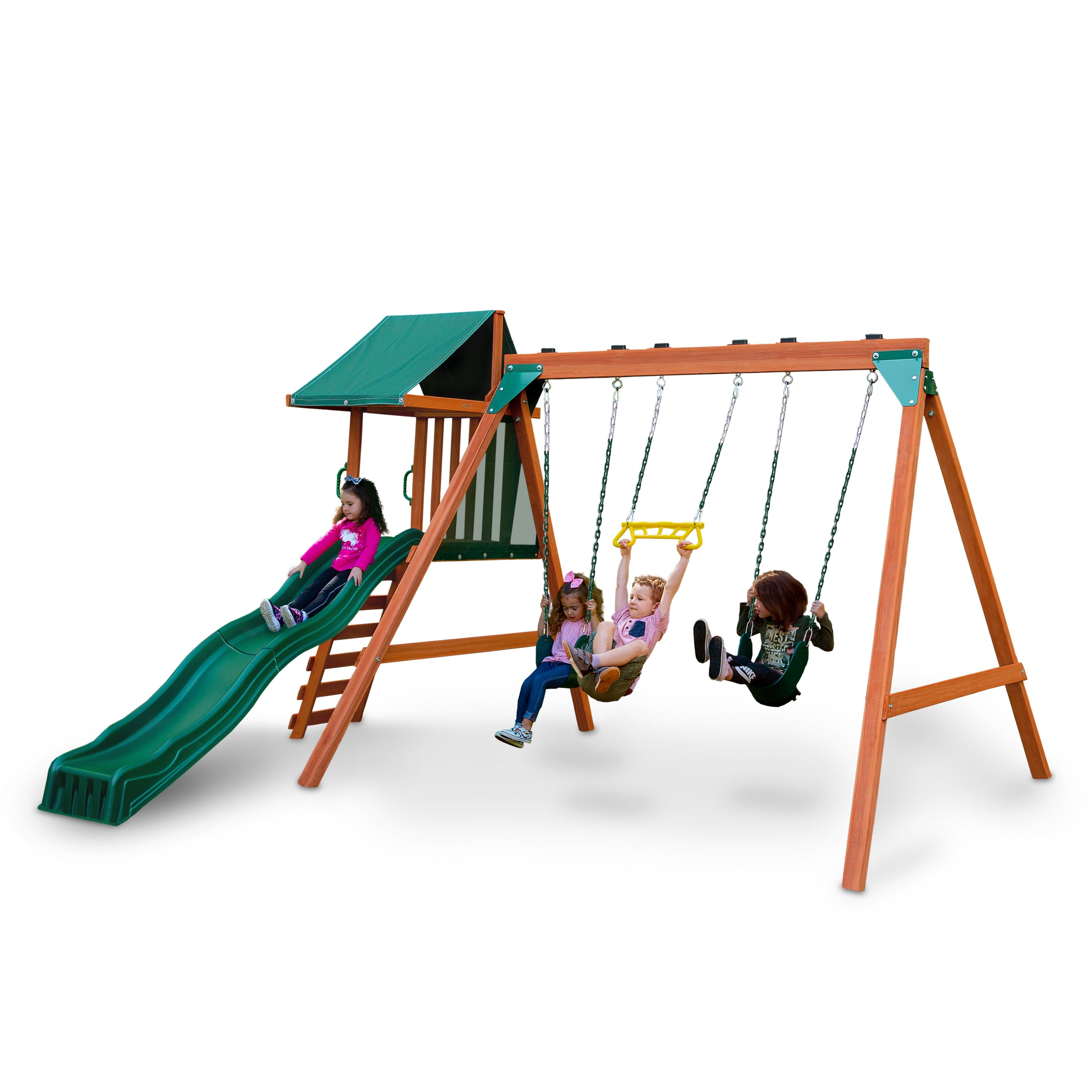 Ranger Plus Cedar Wooden Swing Set with Slide and Climbing Wall