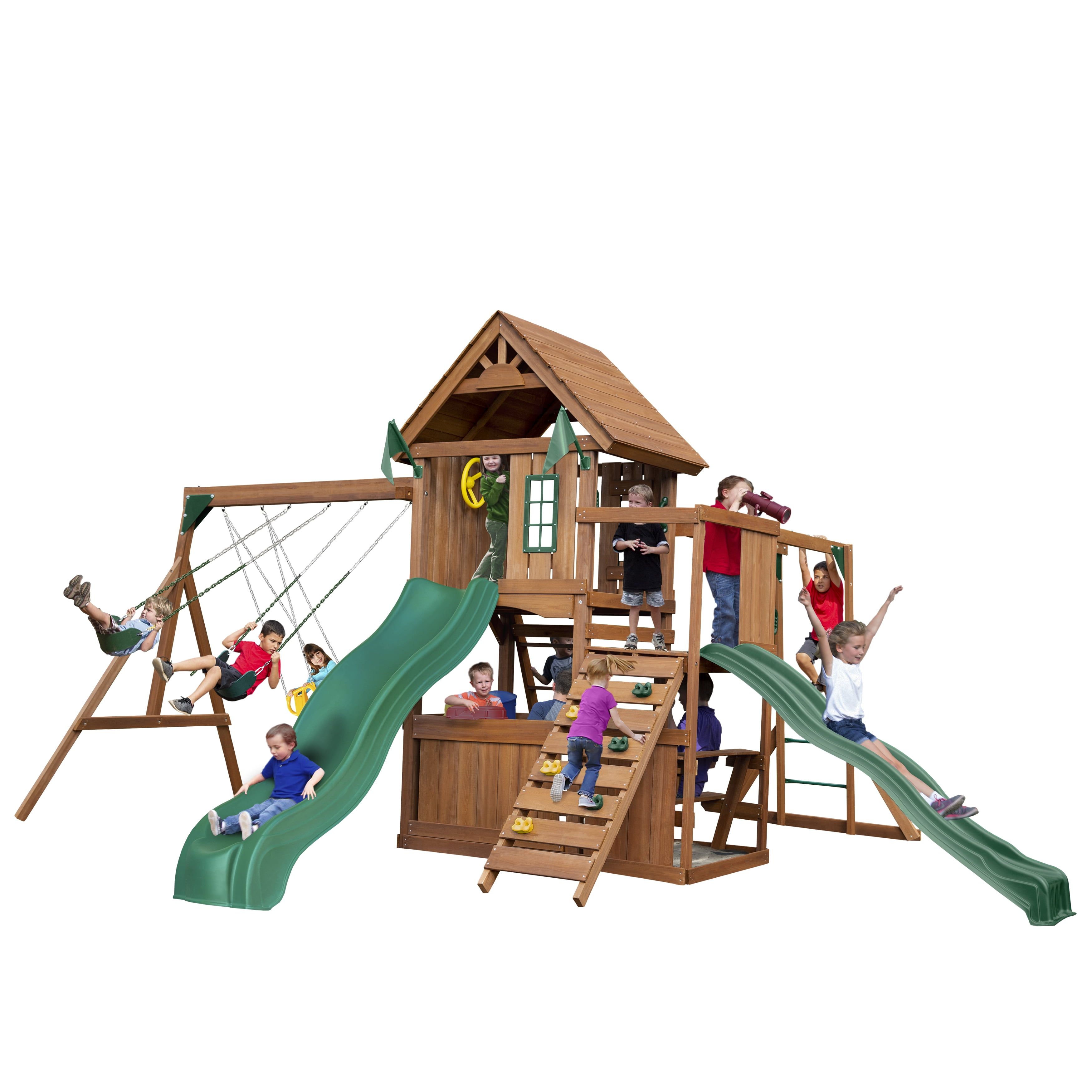 Knightsbridge Wooden Swing Set with Slides and Monkey Bars