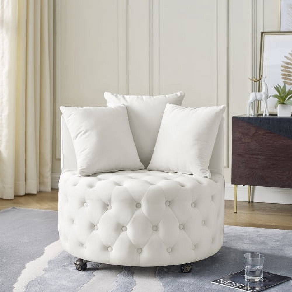 Beige Velvet Swivel Barrel Accent Chair with Pillows