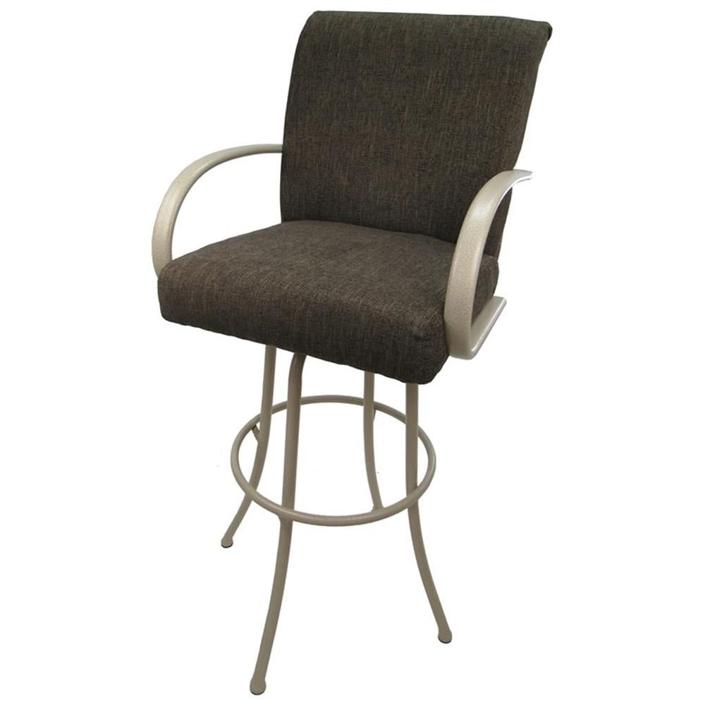 Extra Tall Brown Metal Swivel Bar Stool with Upholstered Seat