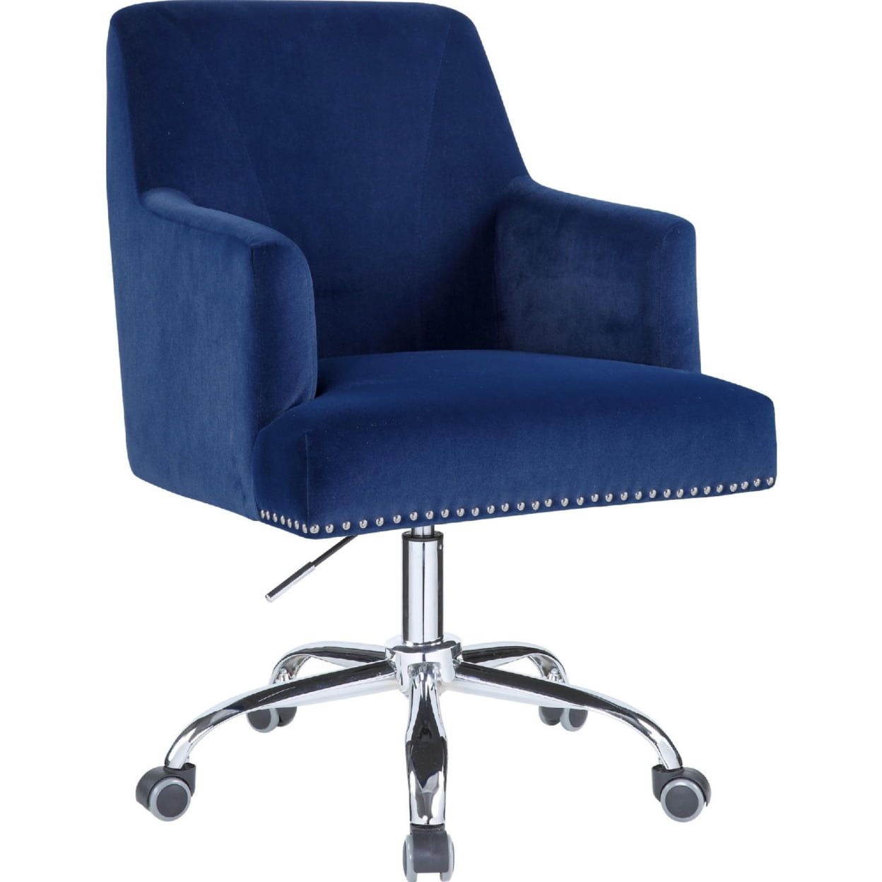 Retro-Contemporary Blue Velvet Swivel Office Chair with Chrome Accents