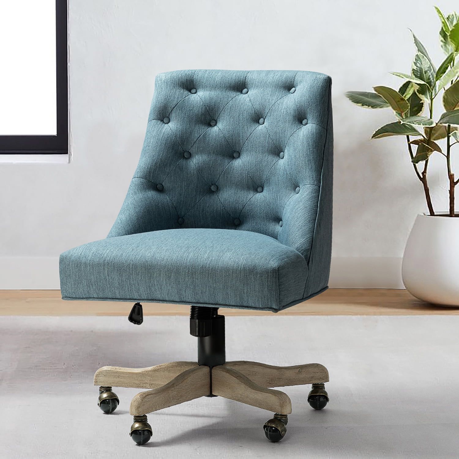 ErgoSwivel Blue Fabric Armless Task Chair with Metal Base