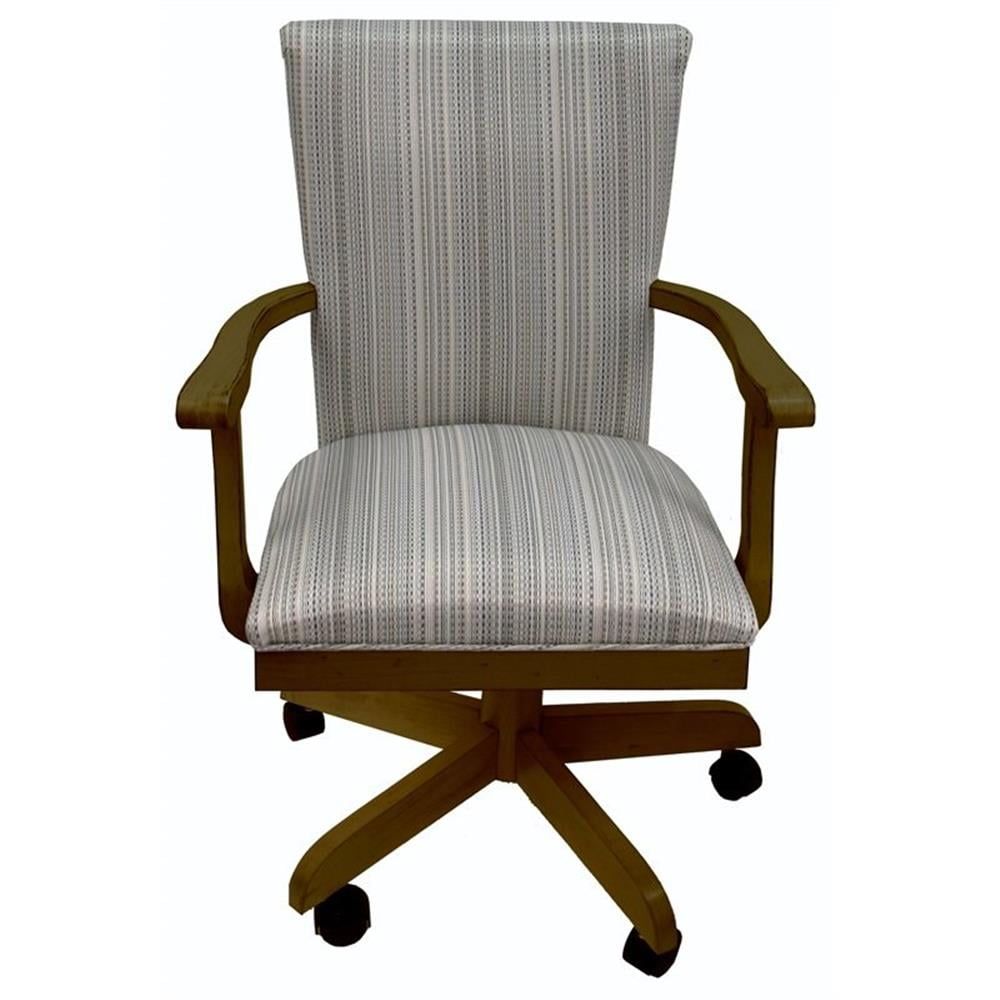 Natural Walnut Upholstered Swivel Arm Chair with Wood Frame