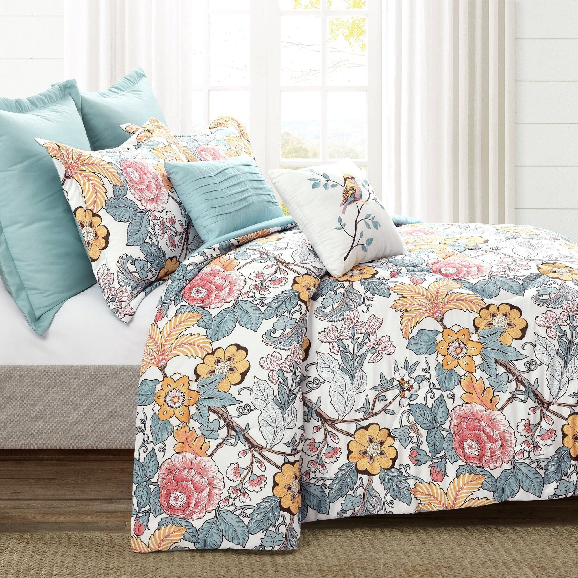 Sydney King Floral Botanical Comforter Set with Decorative Pillows