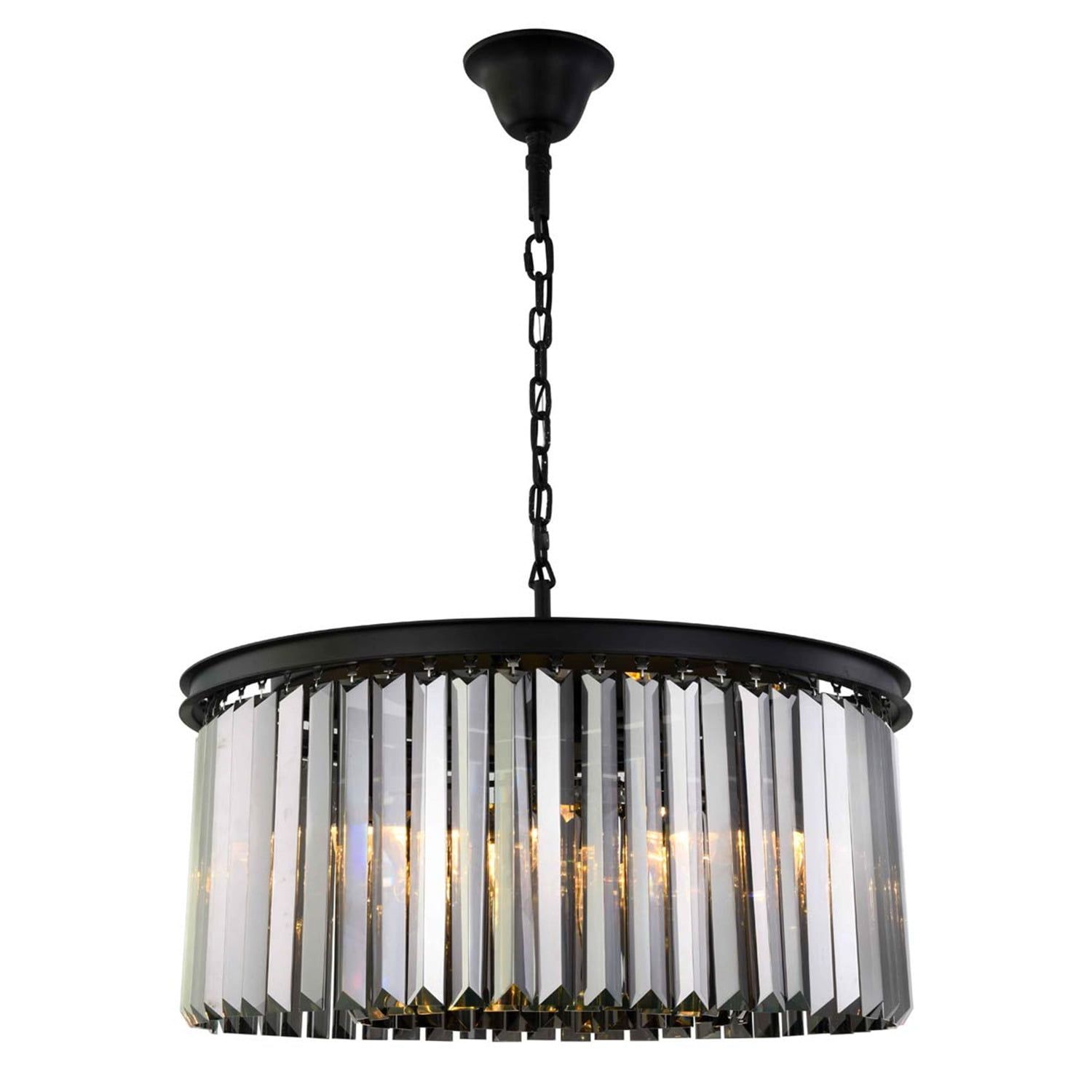 Matte Black Steel Drum Chandelier with Silver Shade Crystals