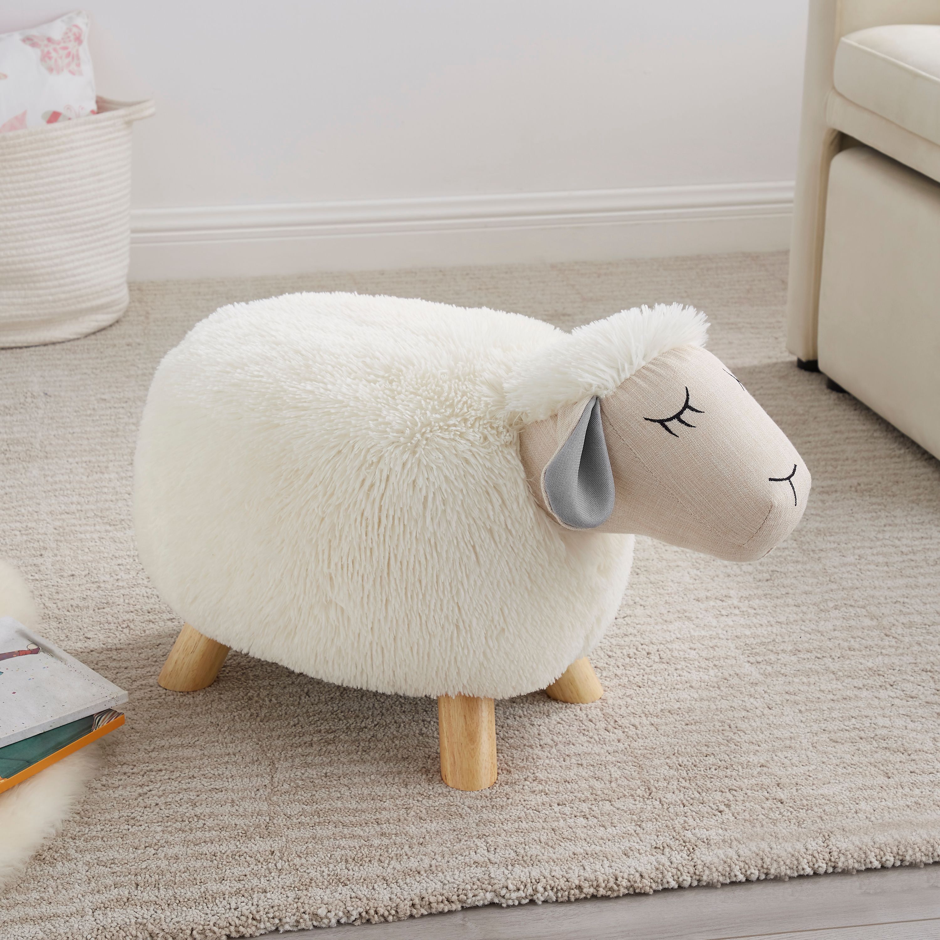 Sydney the Sheep White Faux Fur Children's Stool