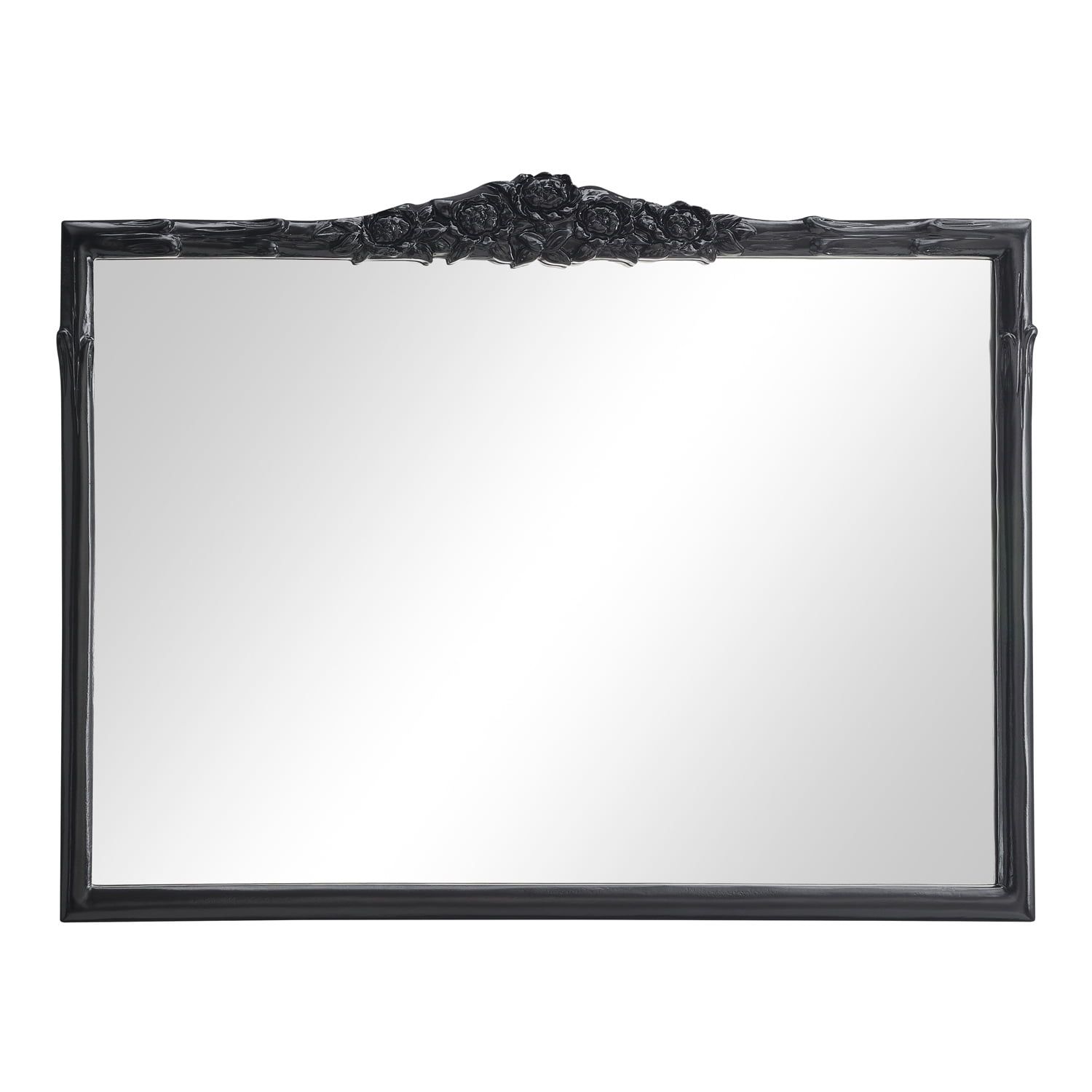 Sylvie Black Rectangular Wood Mantle Mirror