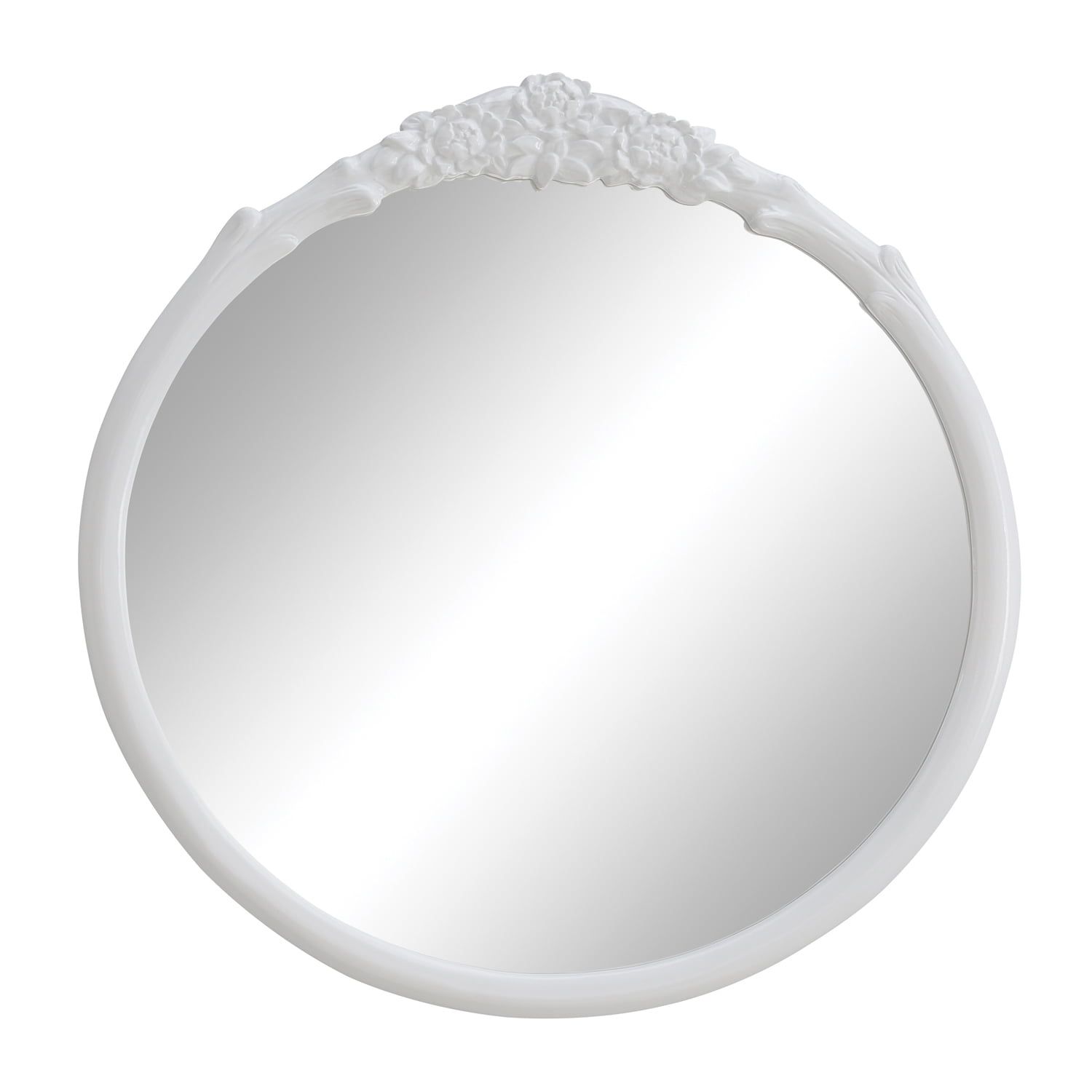 Sylvie White Round Wood Wall Mirror with Floral Carvings