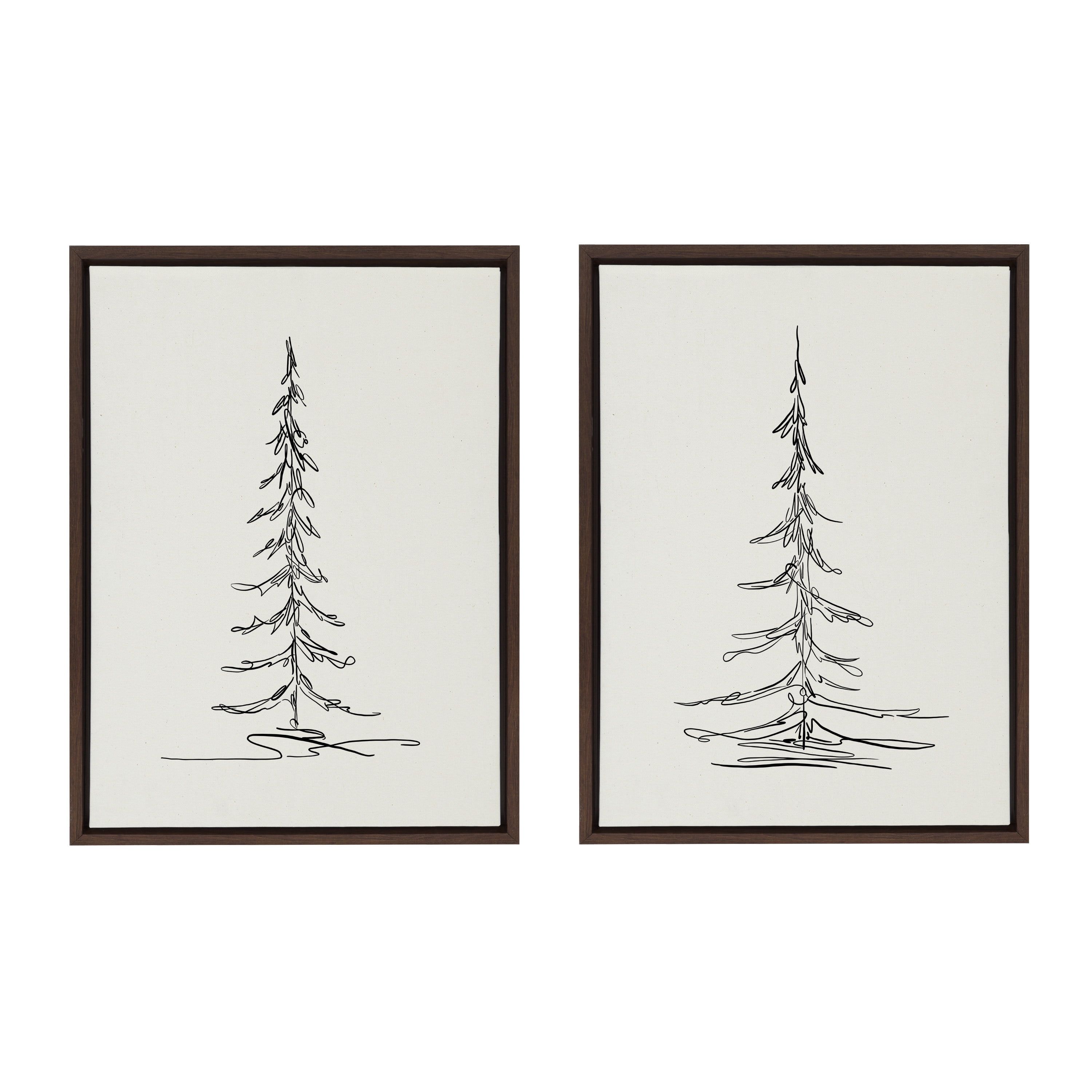 Minimalist Evergreen Trees Black and White Canvas Art Set