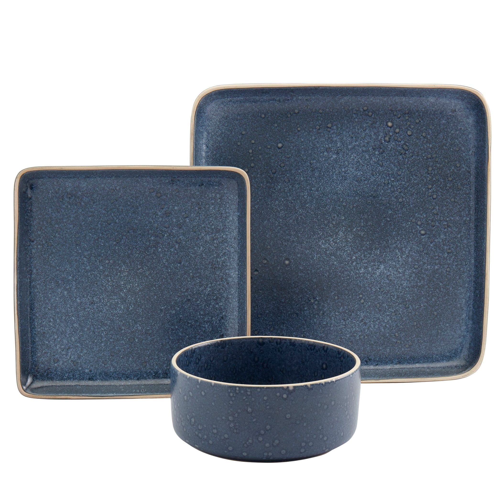 Madison Blue Square Ceramic Dinnerware Set, Service for 4