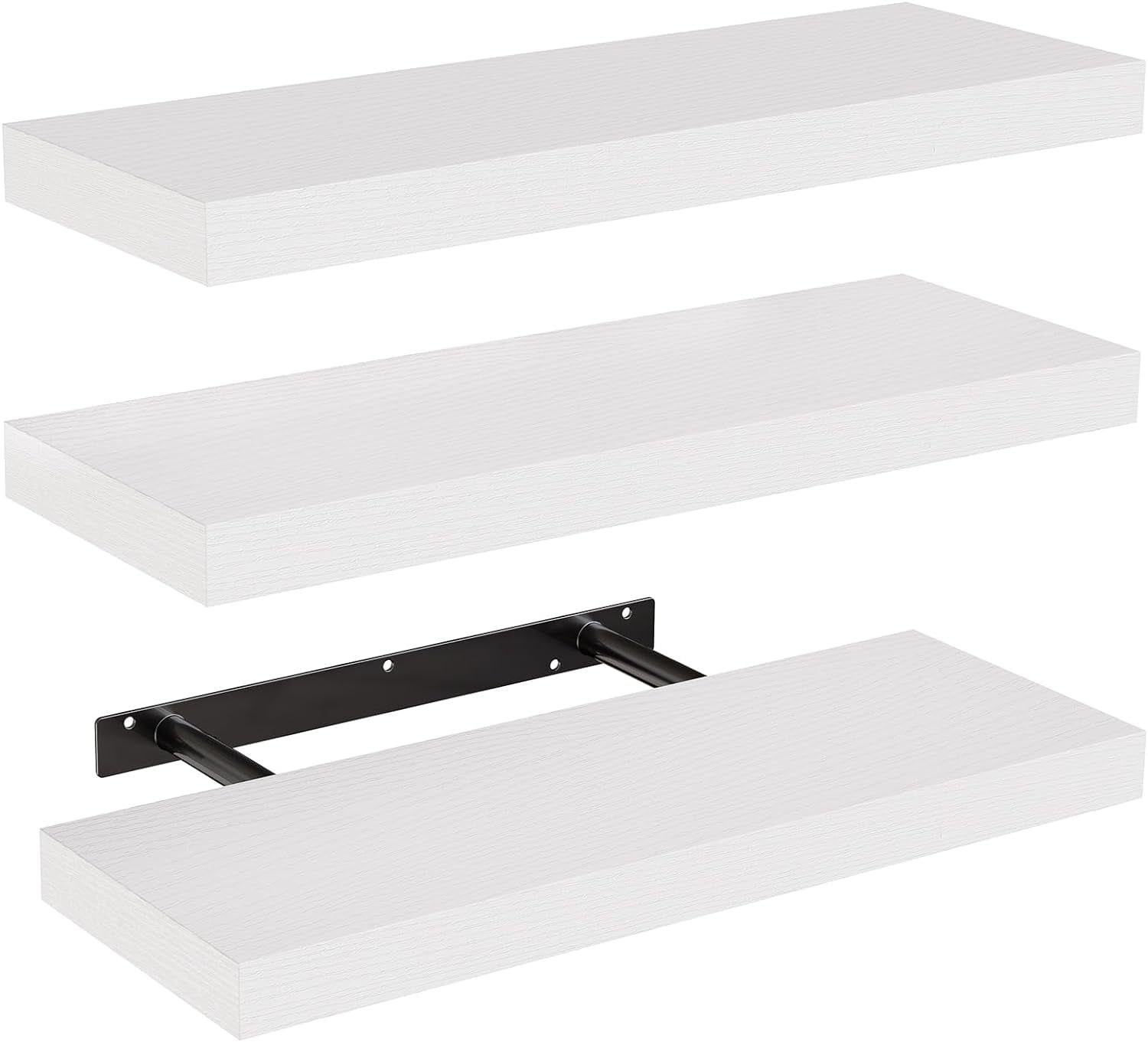 White MDF Floating Shelves with Invisible Brackets, Set of 3