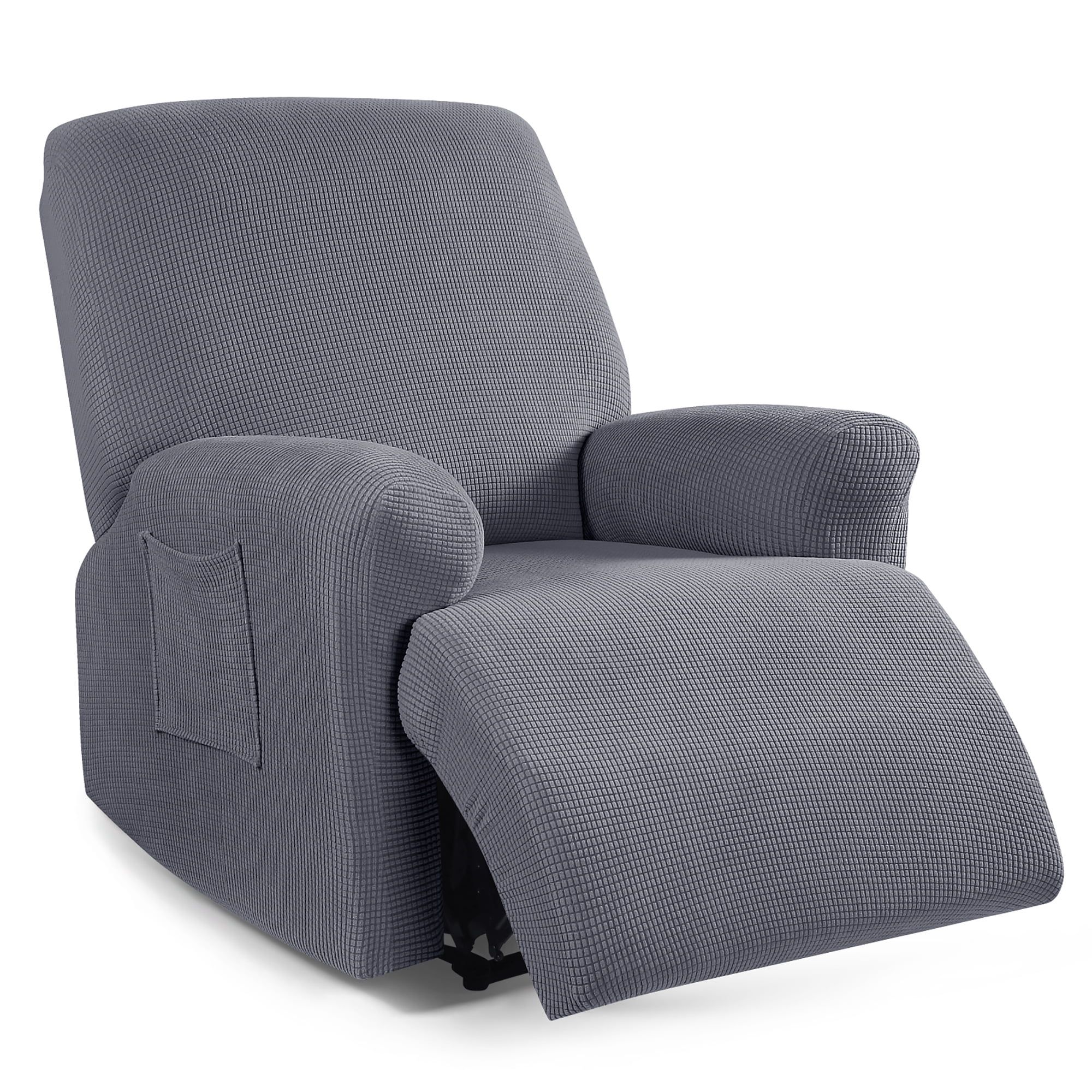 Gray Stretch Polyester Spandex Recliner Chair Cover with Side Pocket