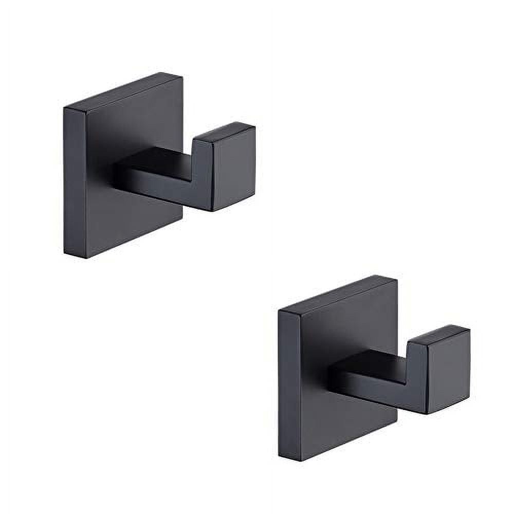 Matte Black Stainless Steel Square Towel Hooks, 2 Pack