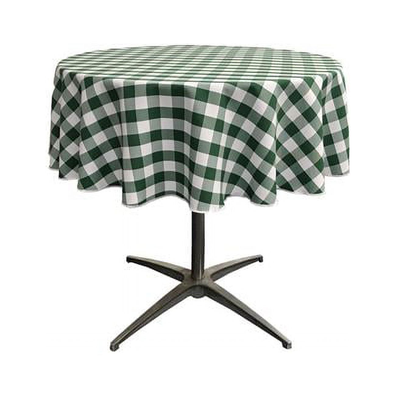 Hunter Green and White Gingham Checkered Round Fabric Tablecloth, 51"