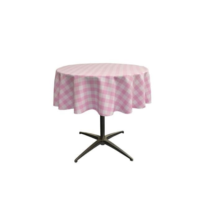 51-Inch Round White and Pink Polyester Gingham Checkered Tablecloth