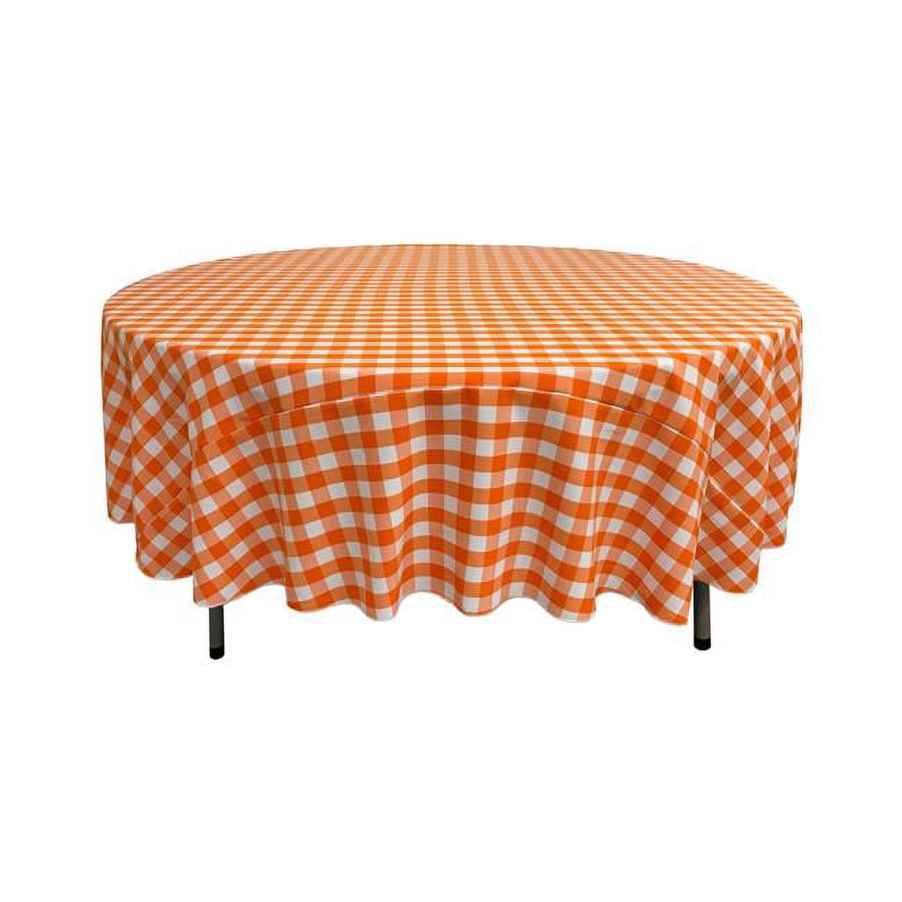 90-Inch Round White and Orange Polyester Gingham Checkered Tablecloth