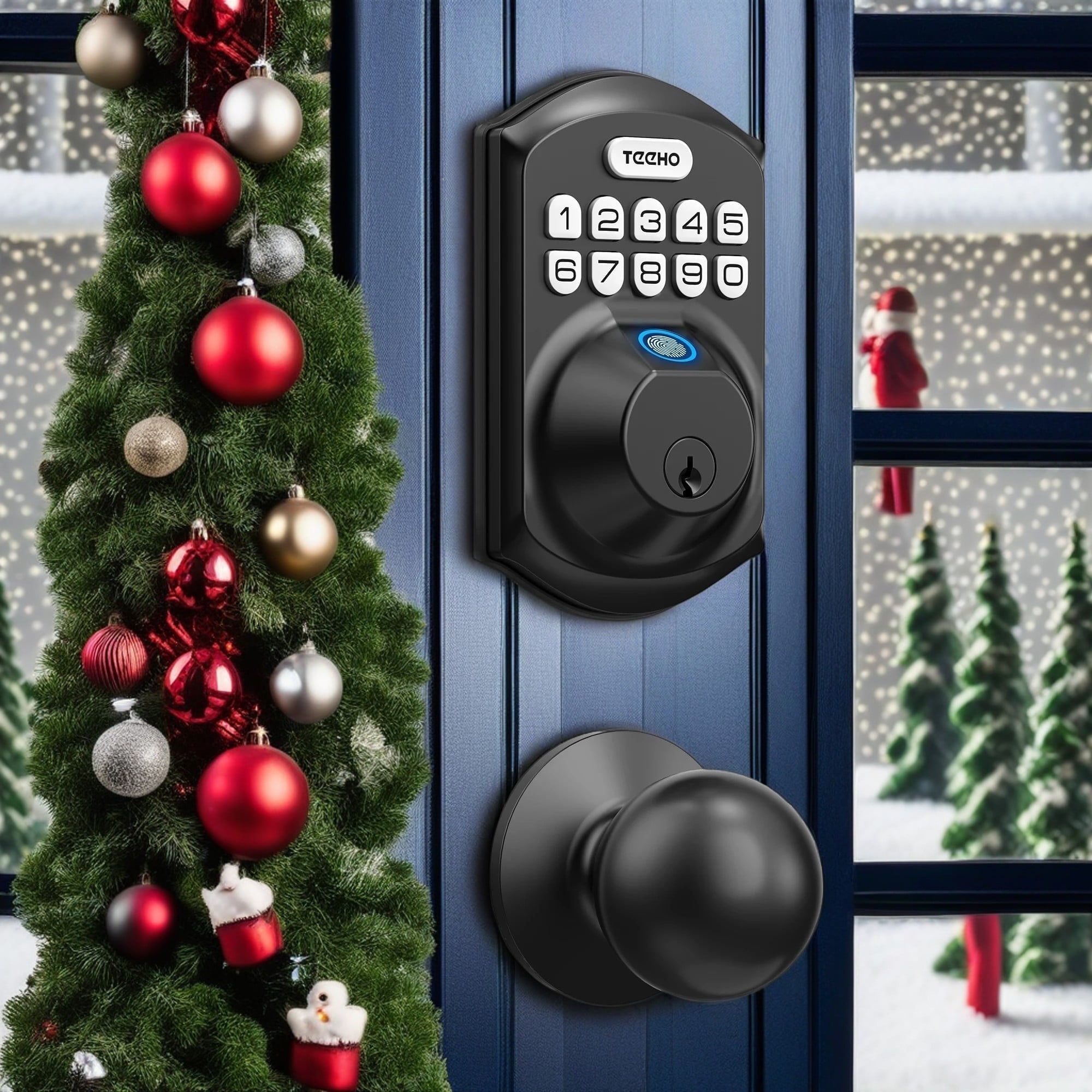 Matte Black Fingerprint Keyless Entry Door Lock with Handles