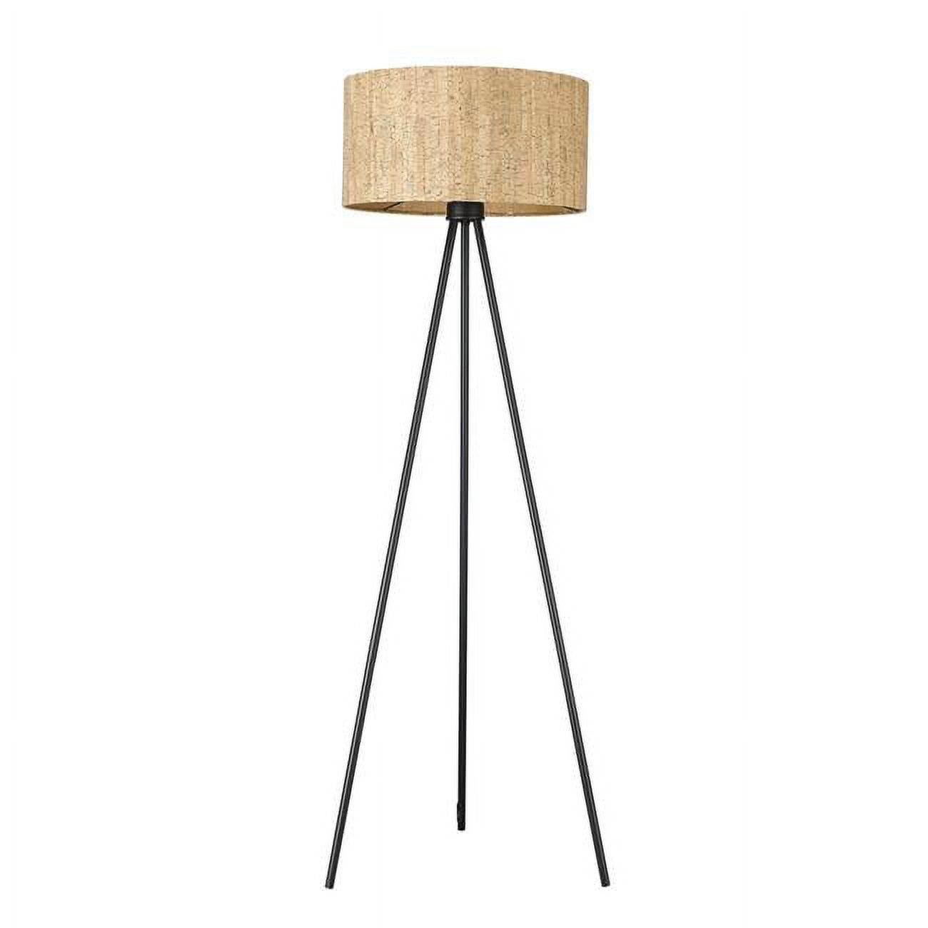 Lisbon 57.5" Black Iron Tripod Floor Lamp with Cork Shade