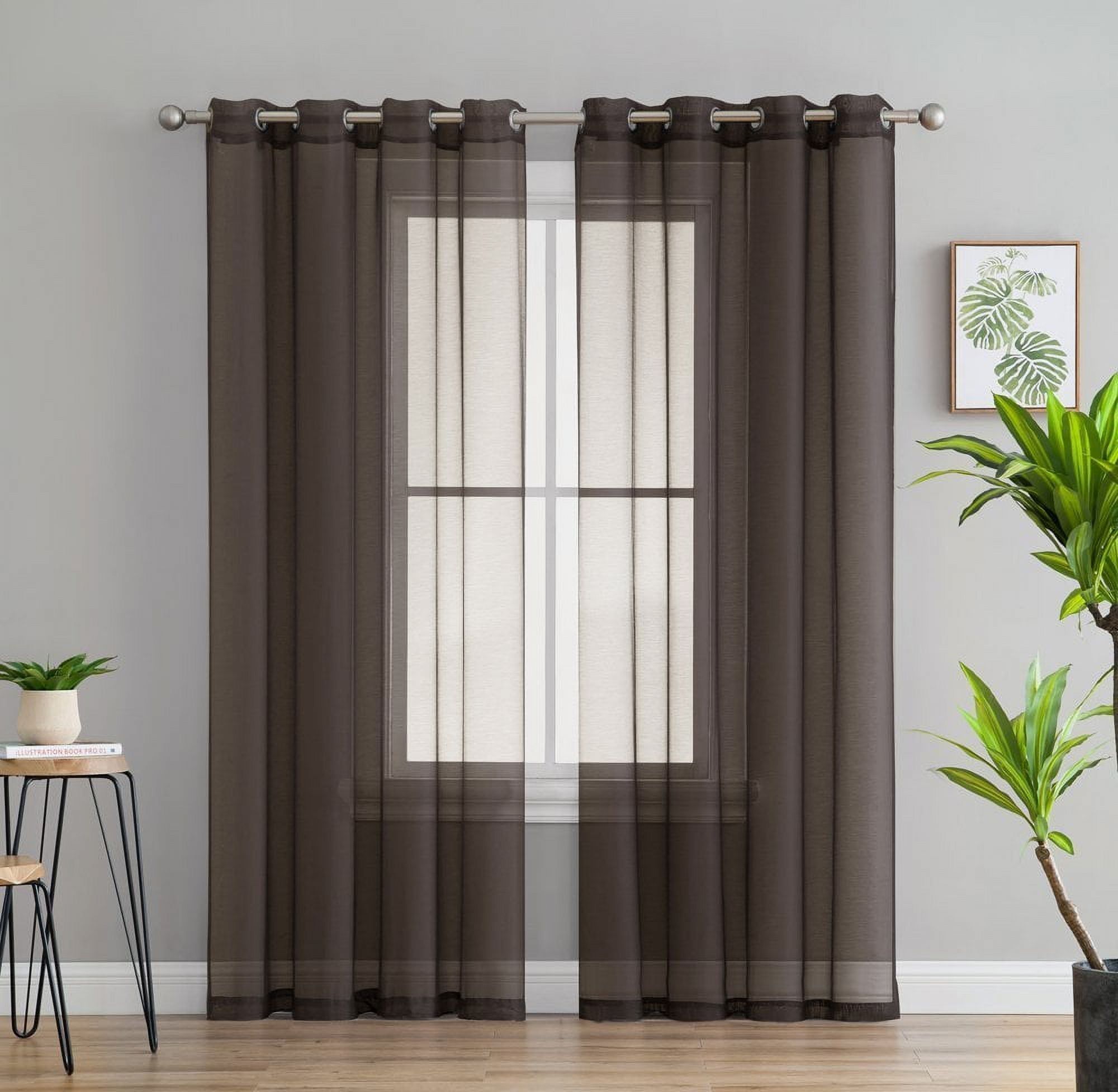 Chocolate Brown Sheer Polyester Grommet Window Panels, 54" x 84"